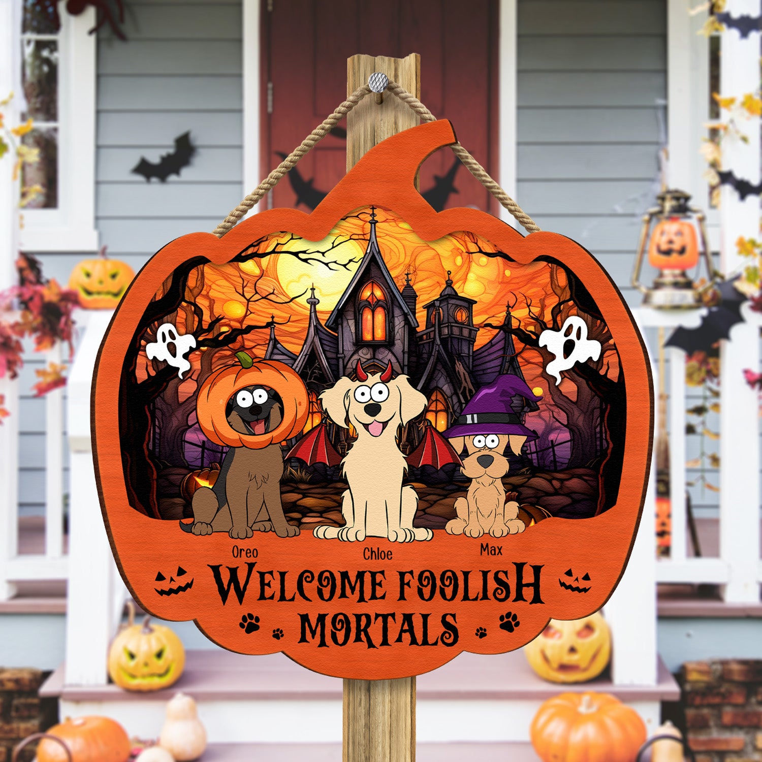 Halloween Decoration Welcome Foolish Mortals - Personalized Wood Sign