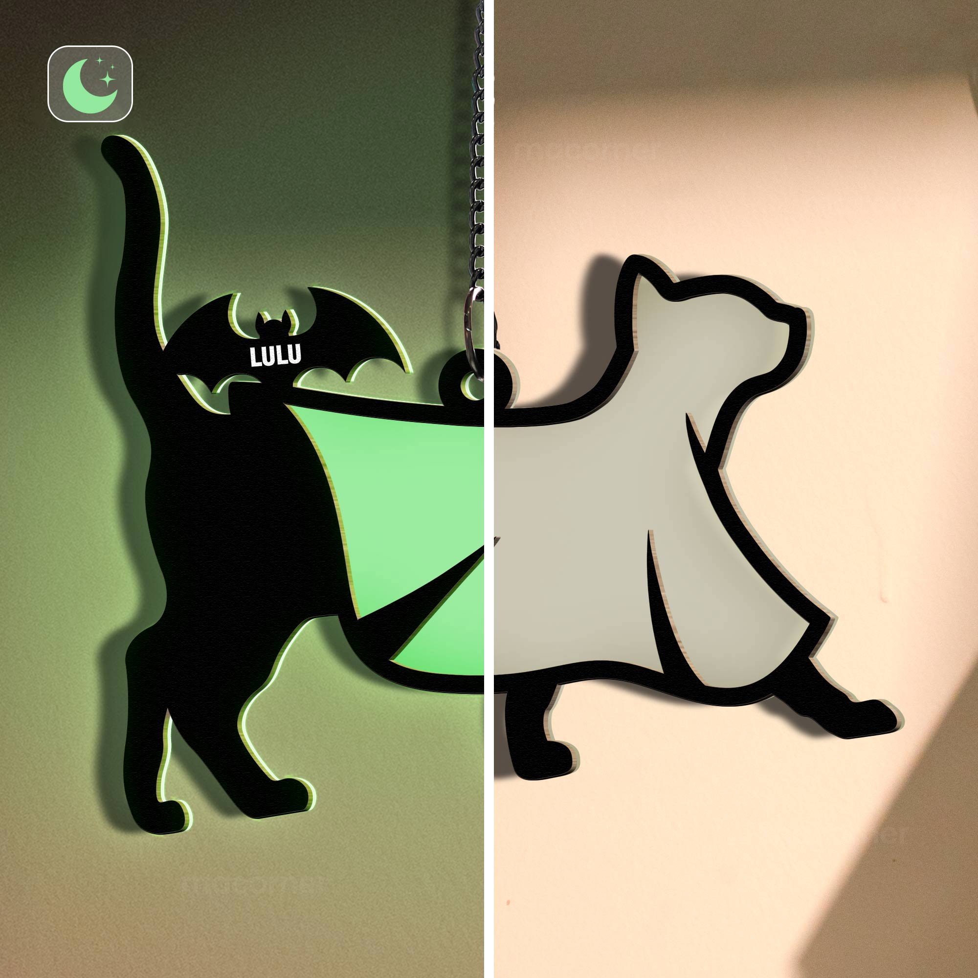 Halloween Ghost Cat - Personalized Window Hanging Luminous Ornament