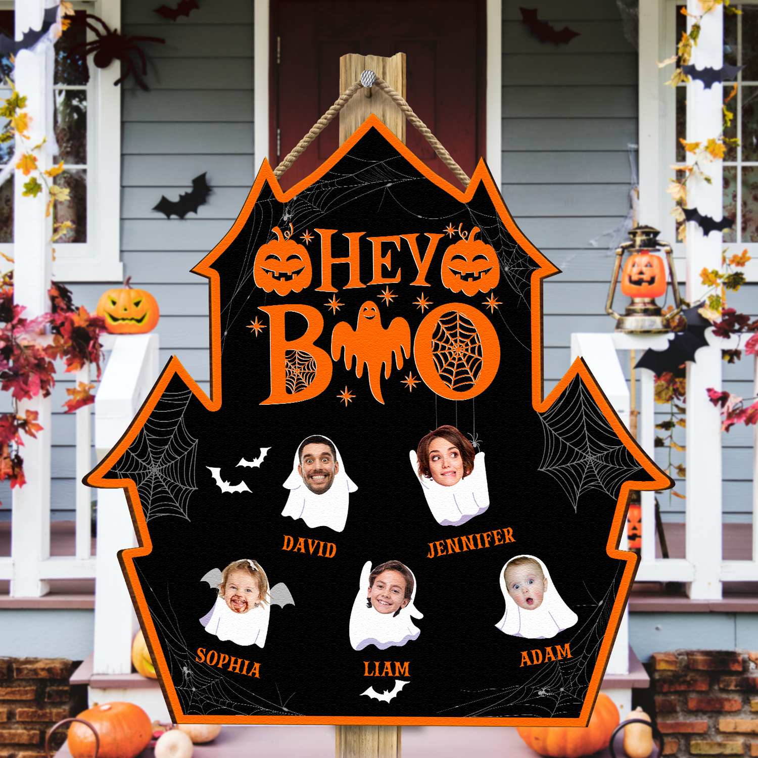 Halloween Hey Boo Custom Funny Face - Personalized Wood Photo Sign