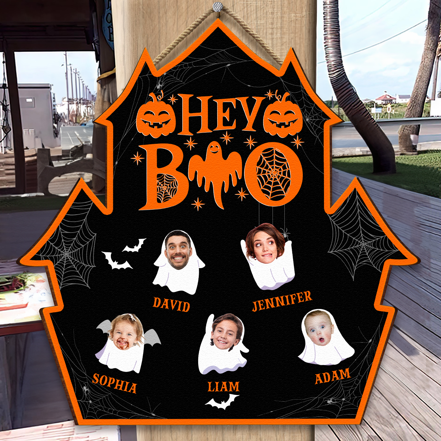 Halloween Hey Boo Custom Funny Face - Personalized Wood Photo Sign