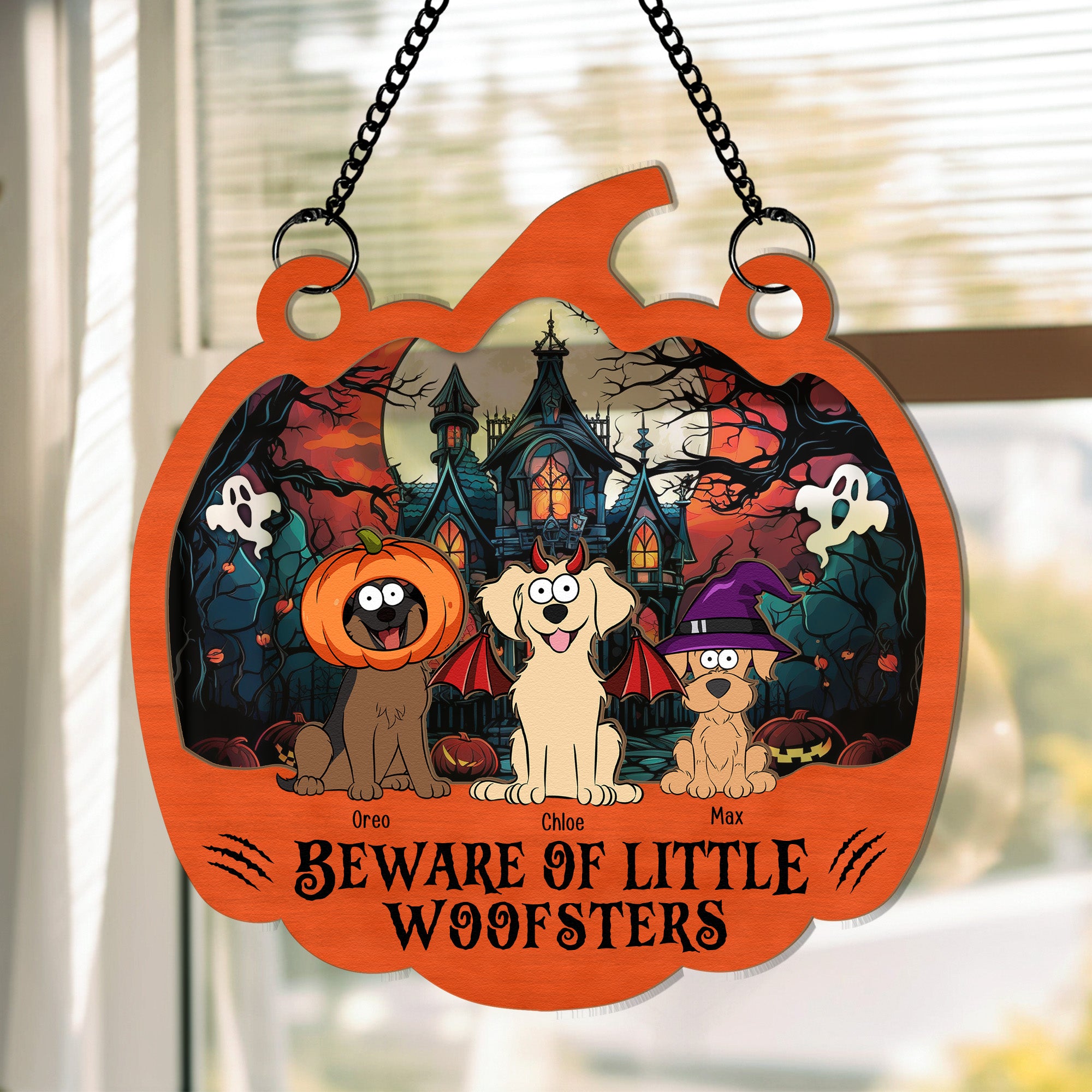 Halloween Pet Little Monsters - Personalized Window Hanging Suncatcher Ornament