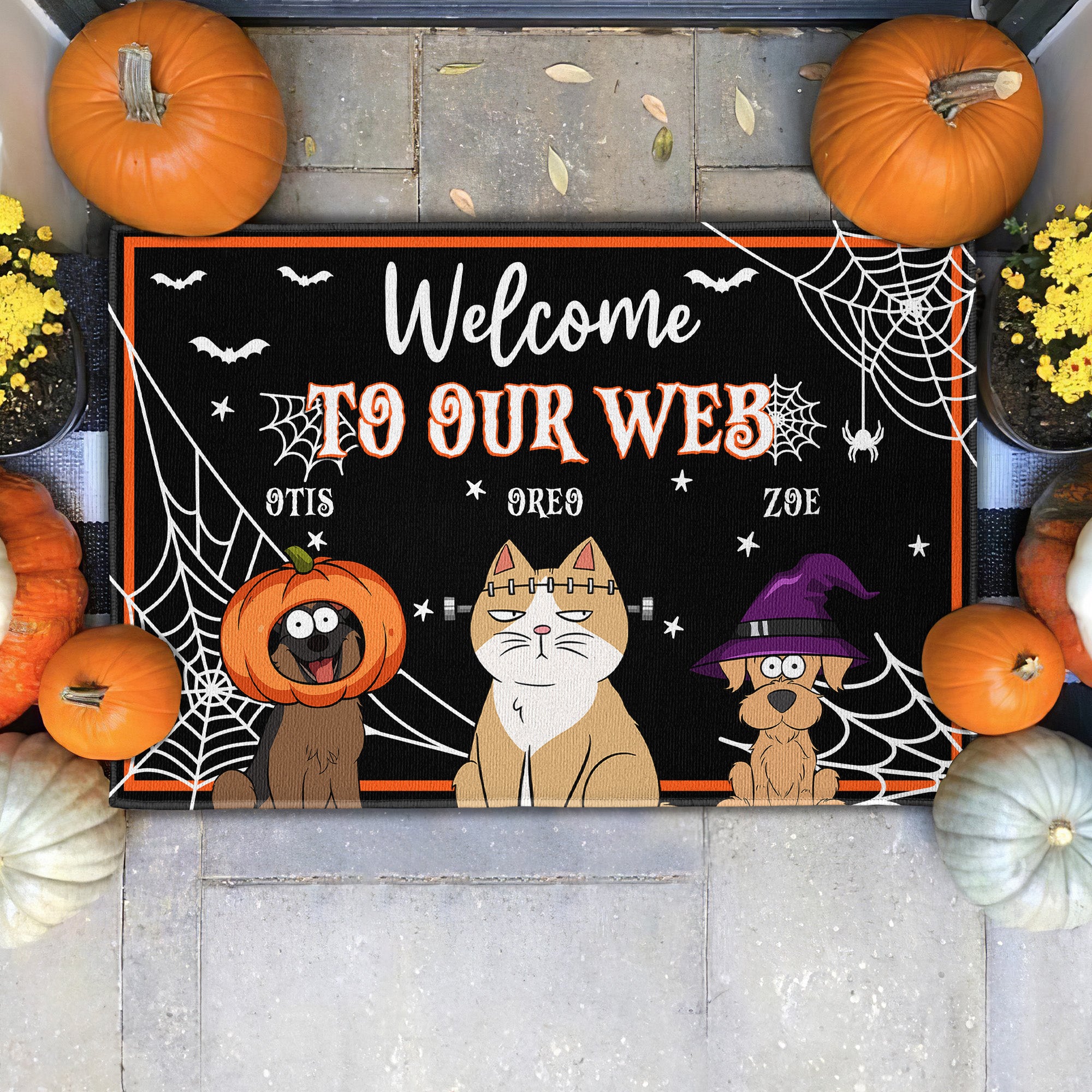 Halloween Pet Welcome To Our Web - Personalized Doormat