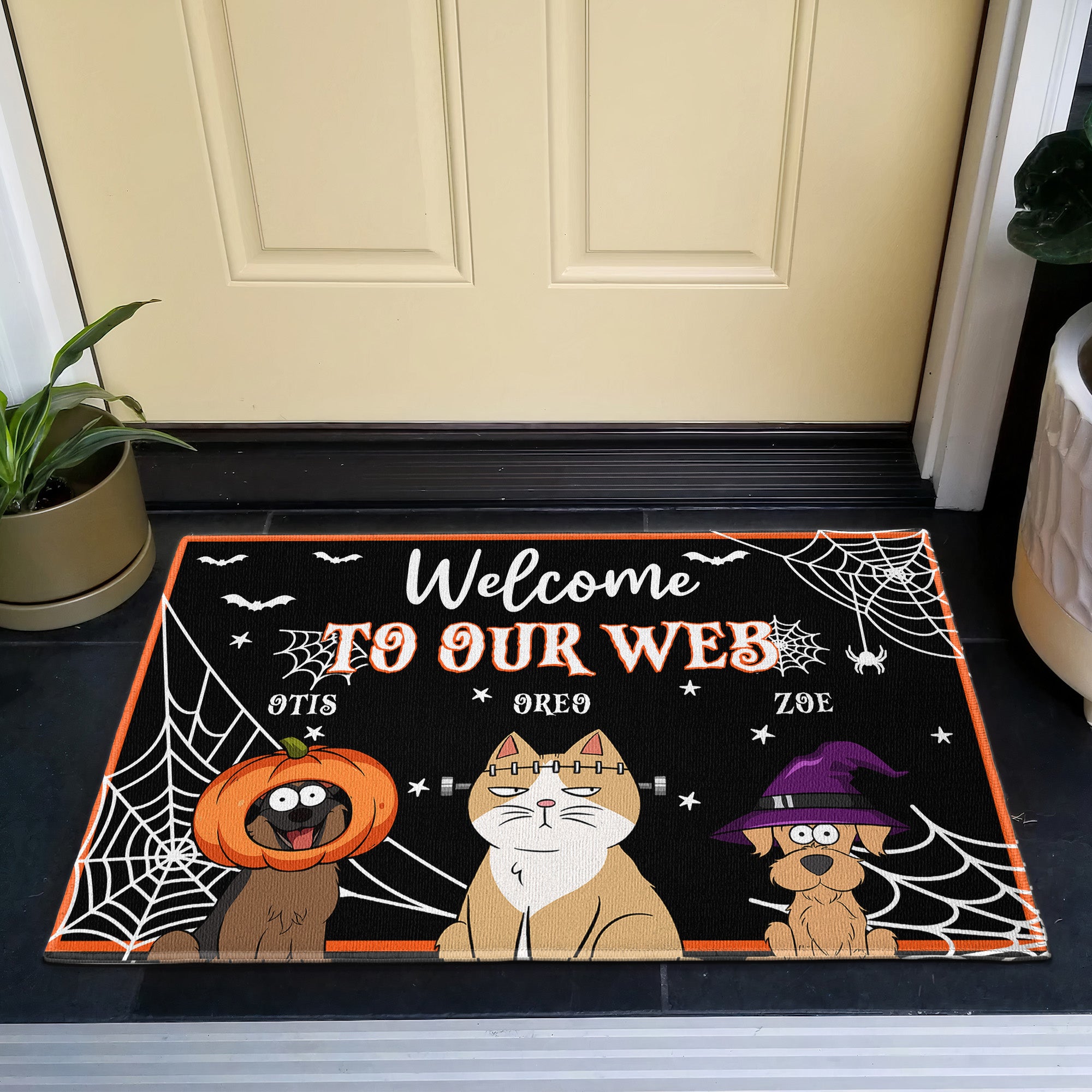 Halloween Pet Welcome To Our Web - Personalized Doormat