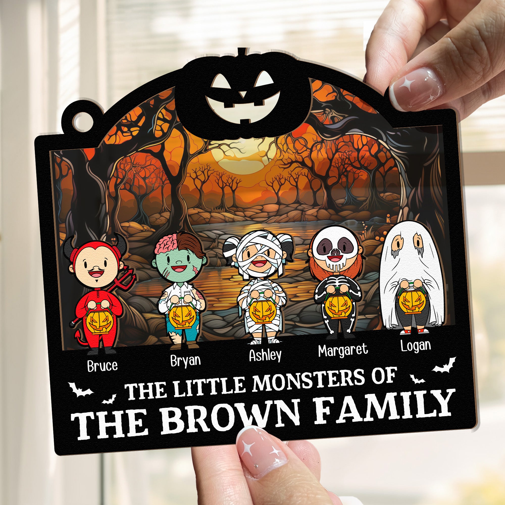 Halloween The Little Monsters - Personalized Window Hanging Suncatcher Ornament