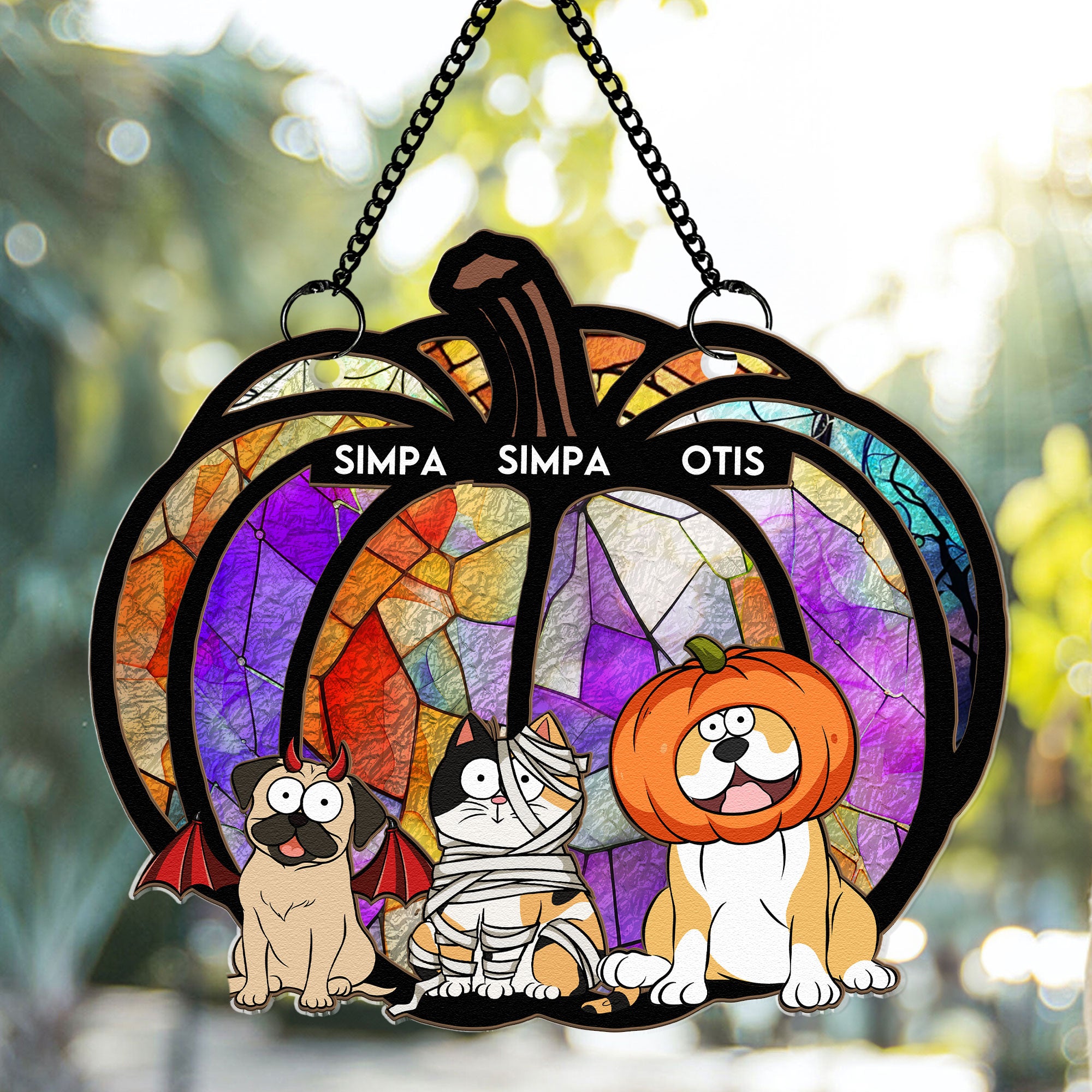 Halloween Time With My Pet - Personalized Window Hanging Suncatcher Ornament