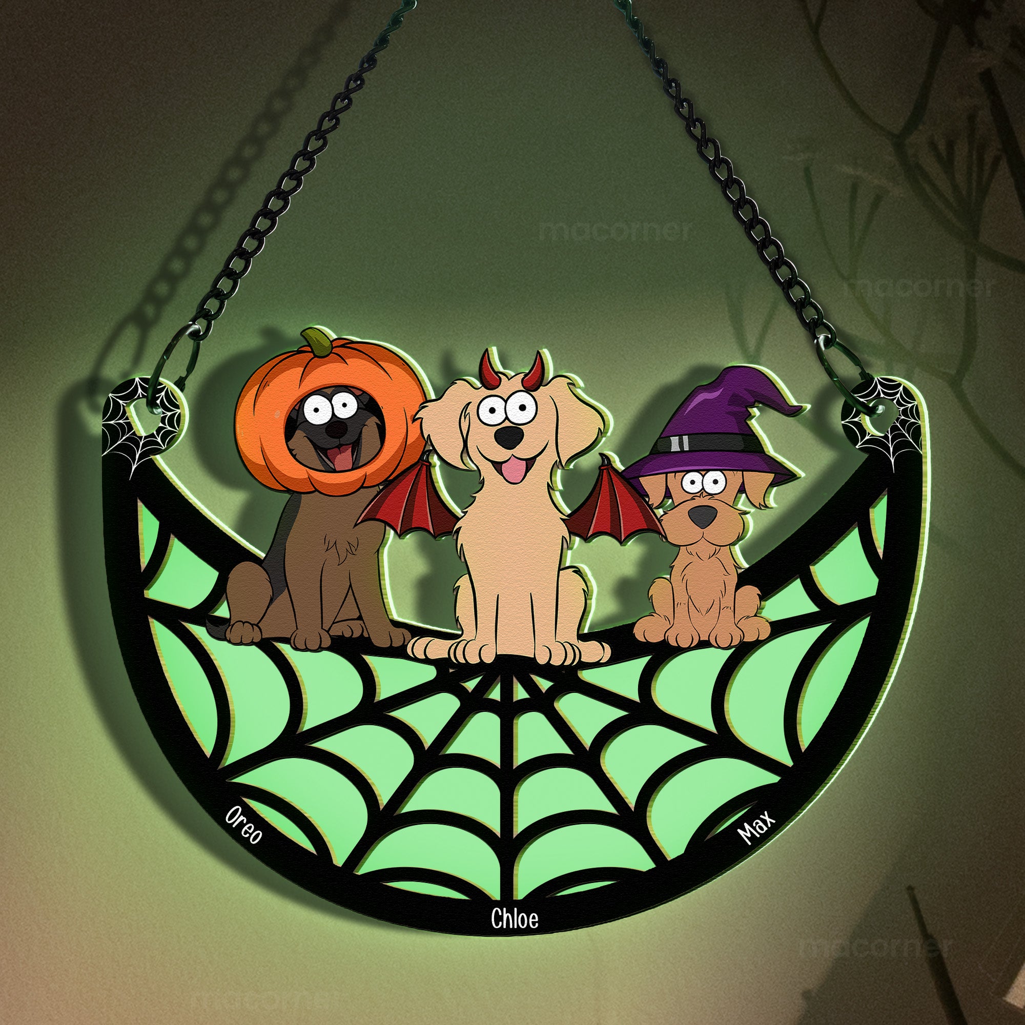 Halloween With Dogs Cats Babies - Personalized Window Hanging Luminous Ornament