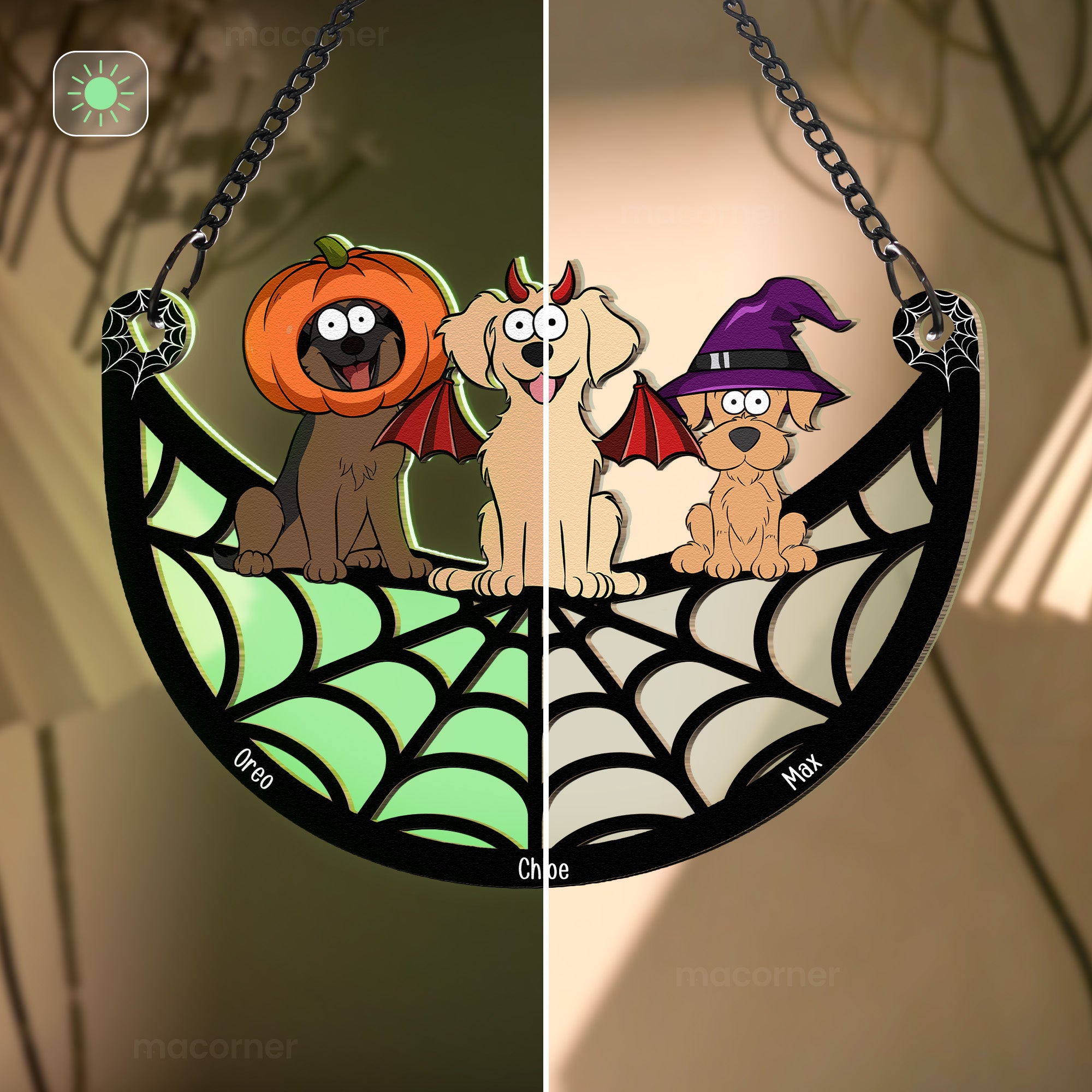 Halloween With Dogs Cats Babies - Personalized Window Hanging Luminous Ornament