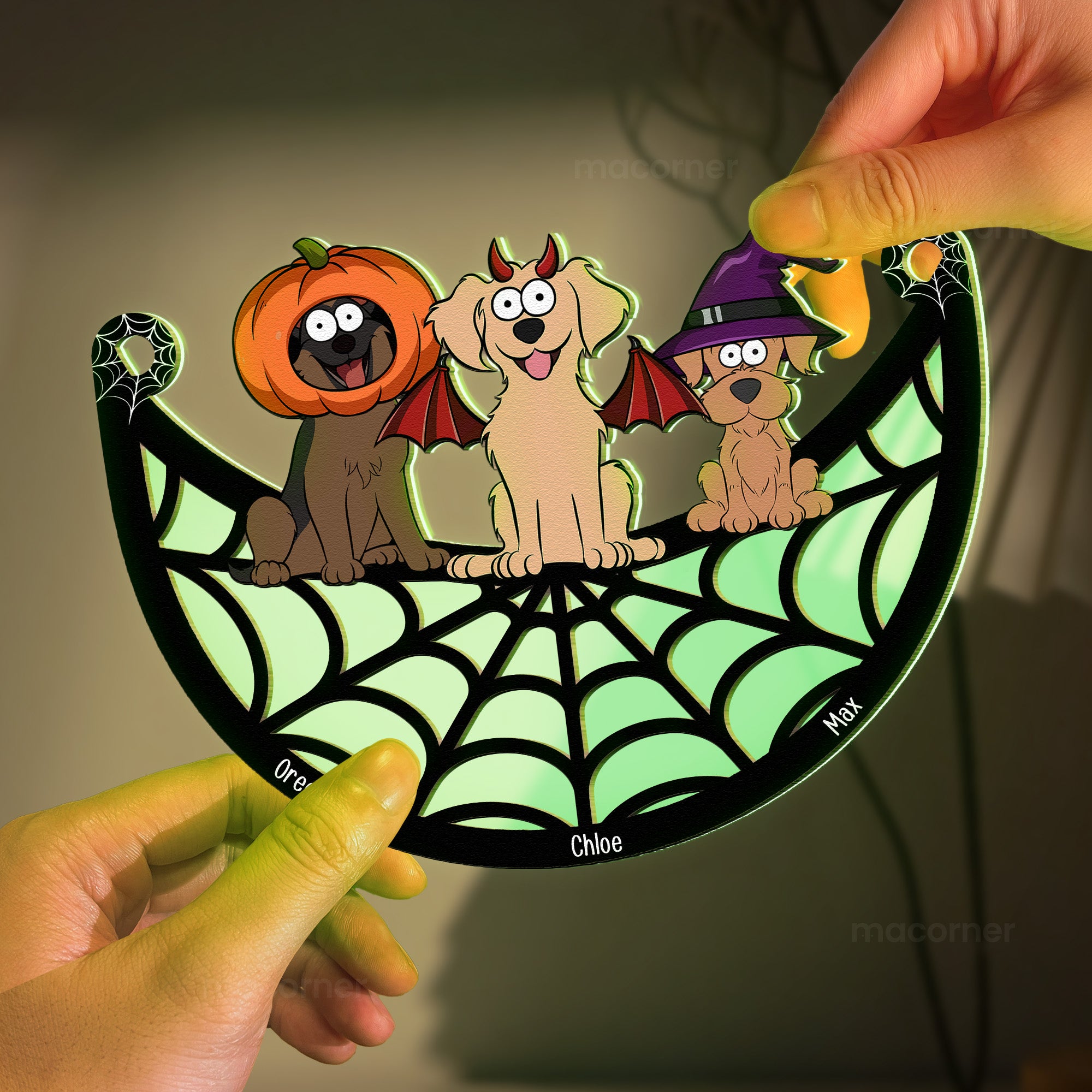 Halloween With Dogs Cats Babies - Personalized Window Hanging Luminous Ornament