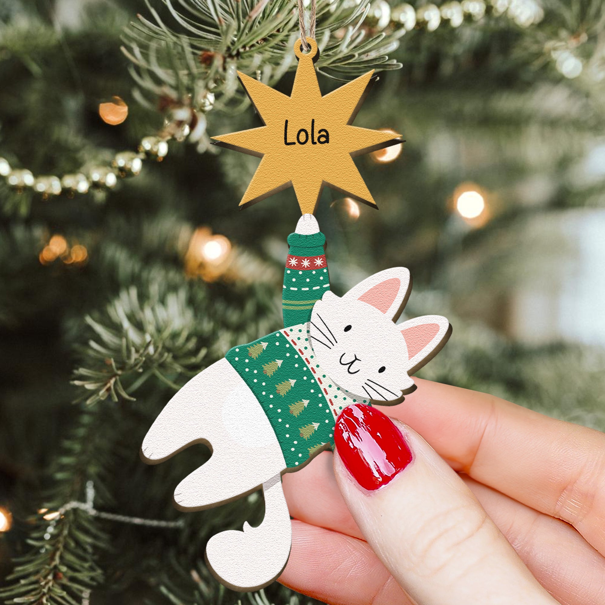 Hanging Funny Cats Christmas Time - Personalized Wooden Ornament