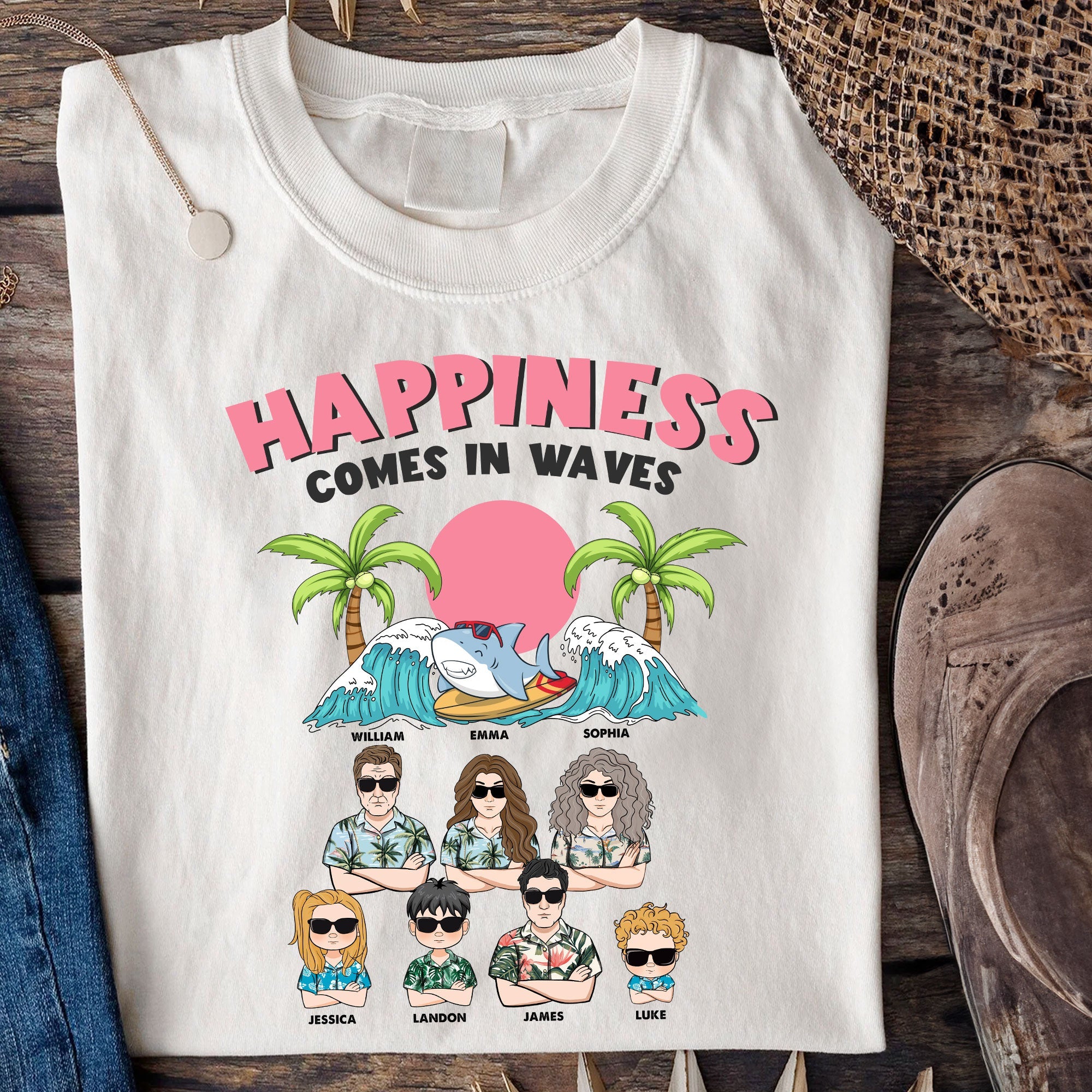 Happiness Comes In Waves For Family Vacation - Personalized Shirt