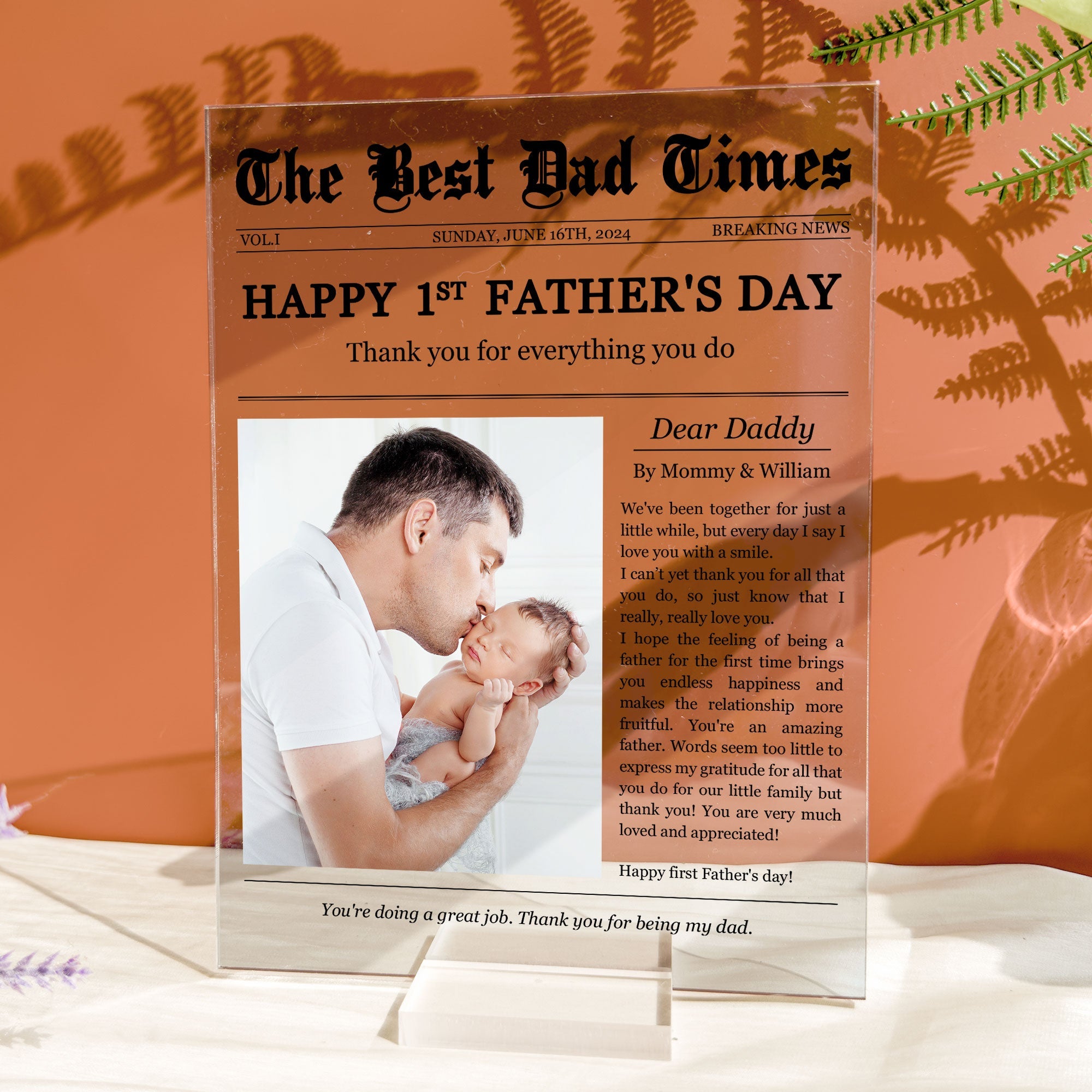 Happy 1st Father's Day Thank You For Everything - Personalized Acrylic Photo Plaque