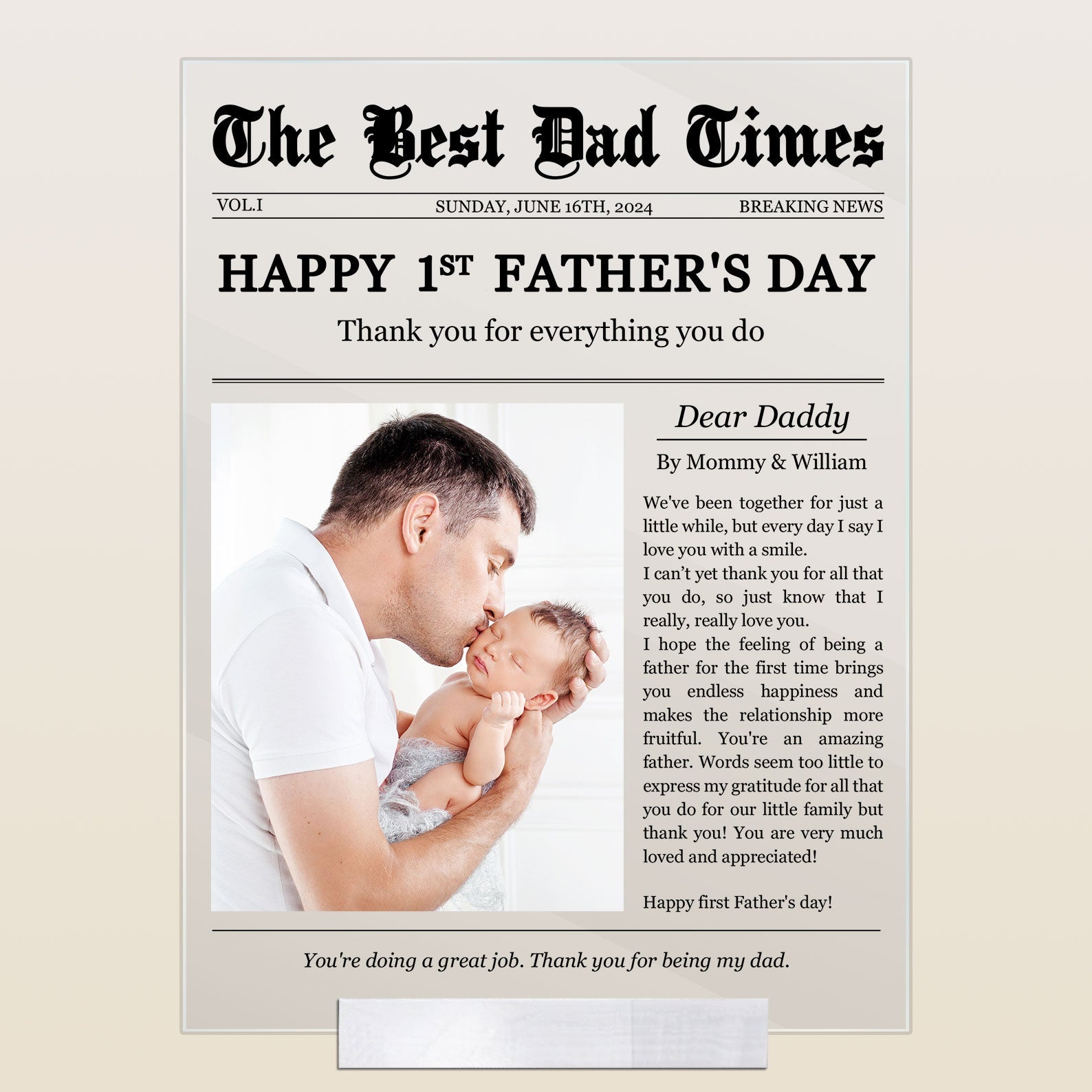 Happy 1st Father's Day Thank You For Everything - Personalized Acrylic Photo Plaque