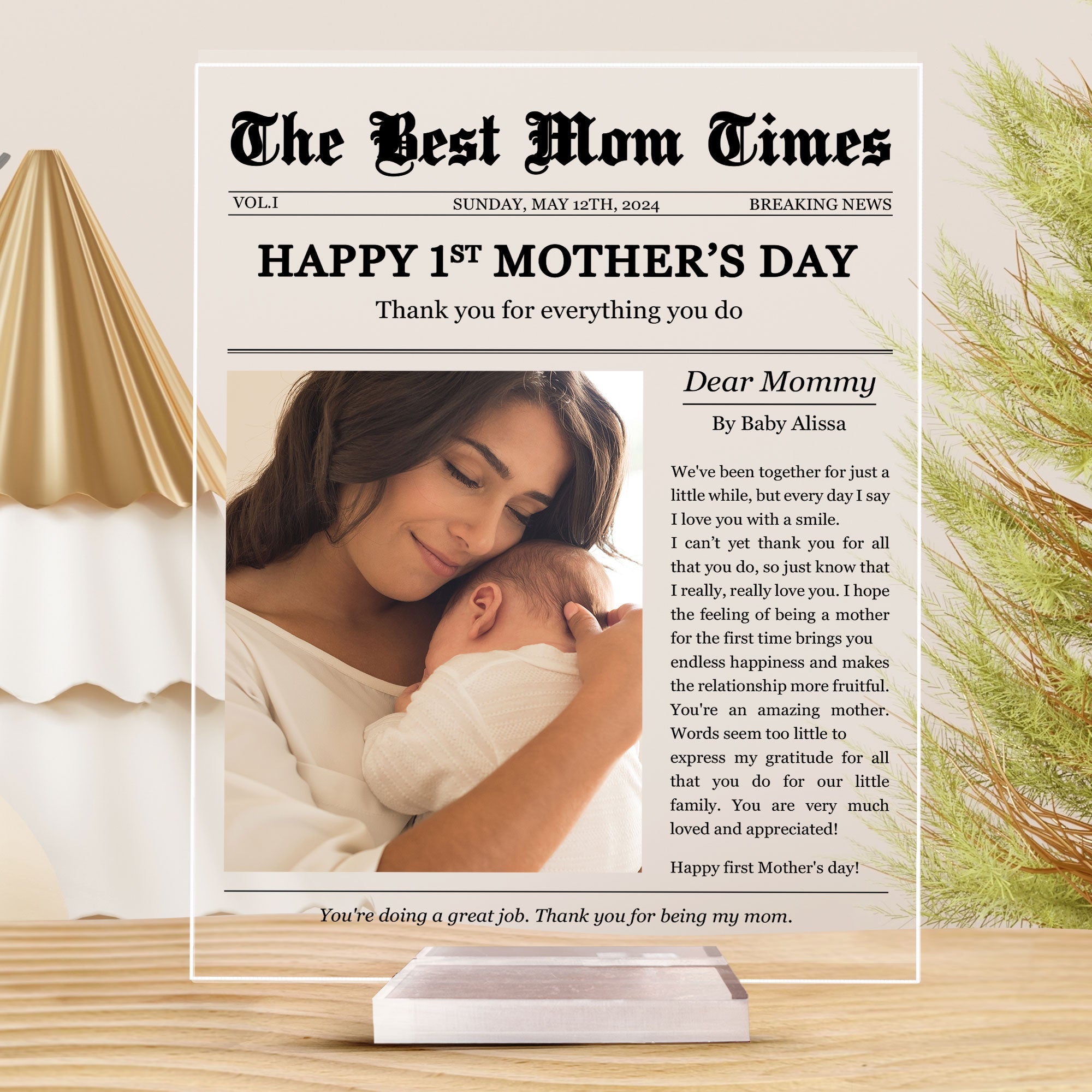 Happy 1st Mother's Day Thank You For Everything - Personalized Acrylic Photo Plaque