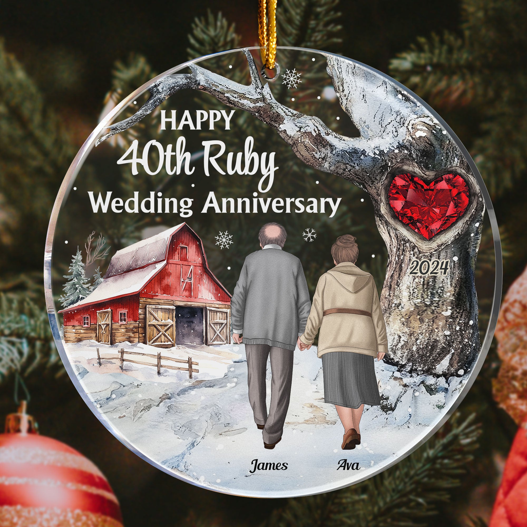 Happy 40th Ruby Wedding Anniversary - Personalized Acrylic Ornament