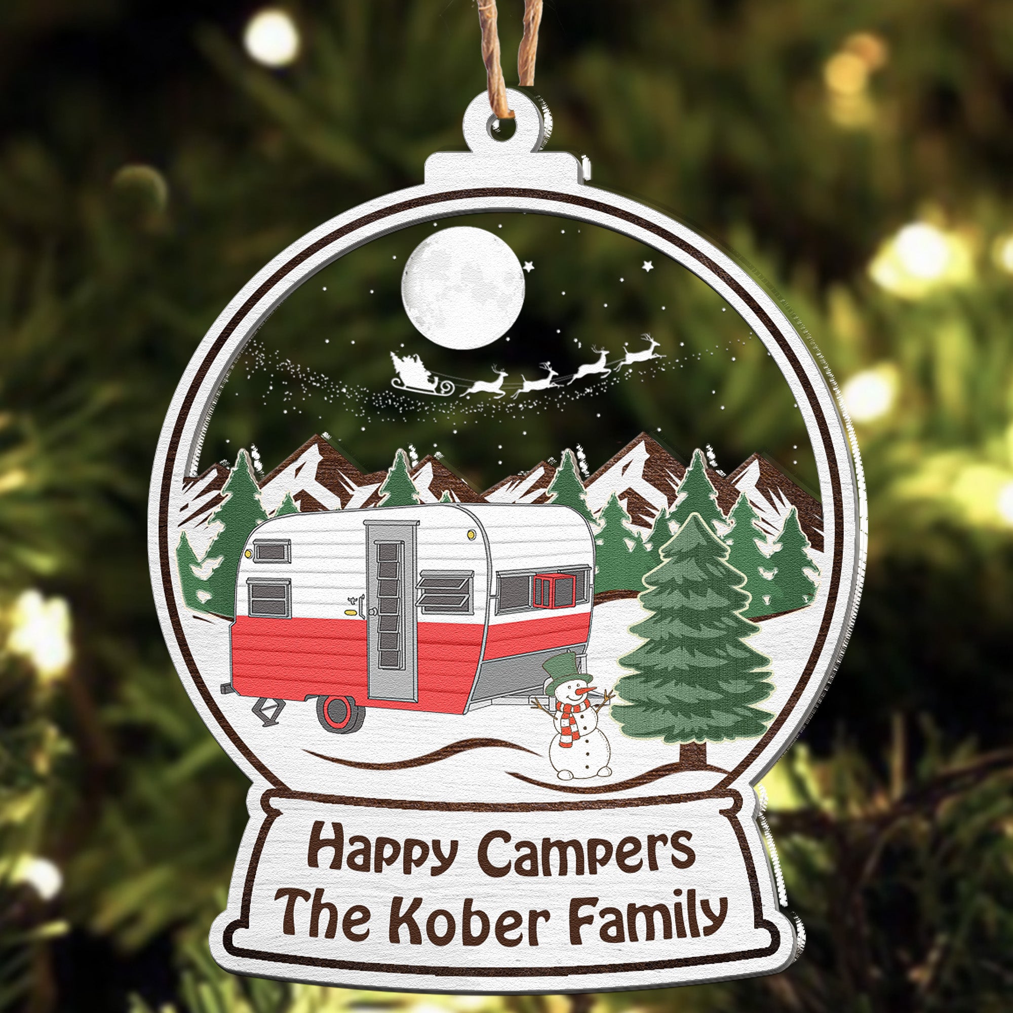 Happy Campers - Personalized Wood And Acrylic Ornament