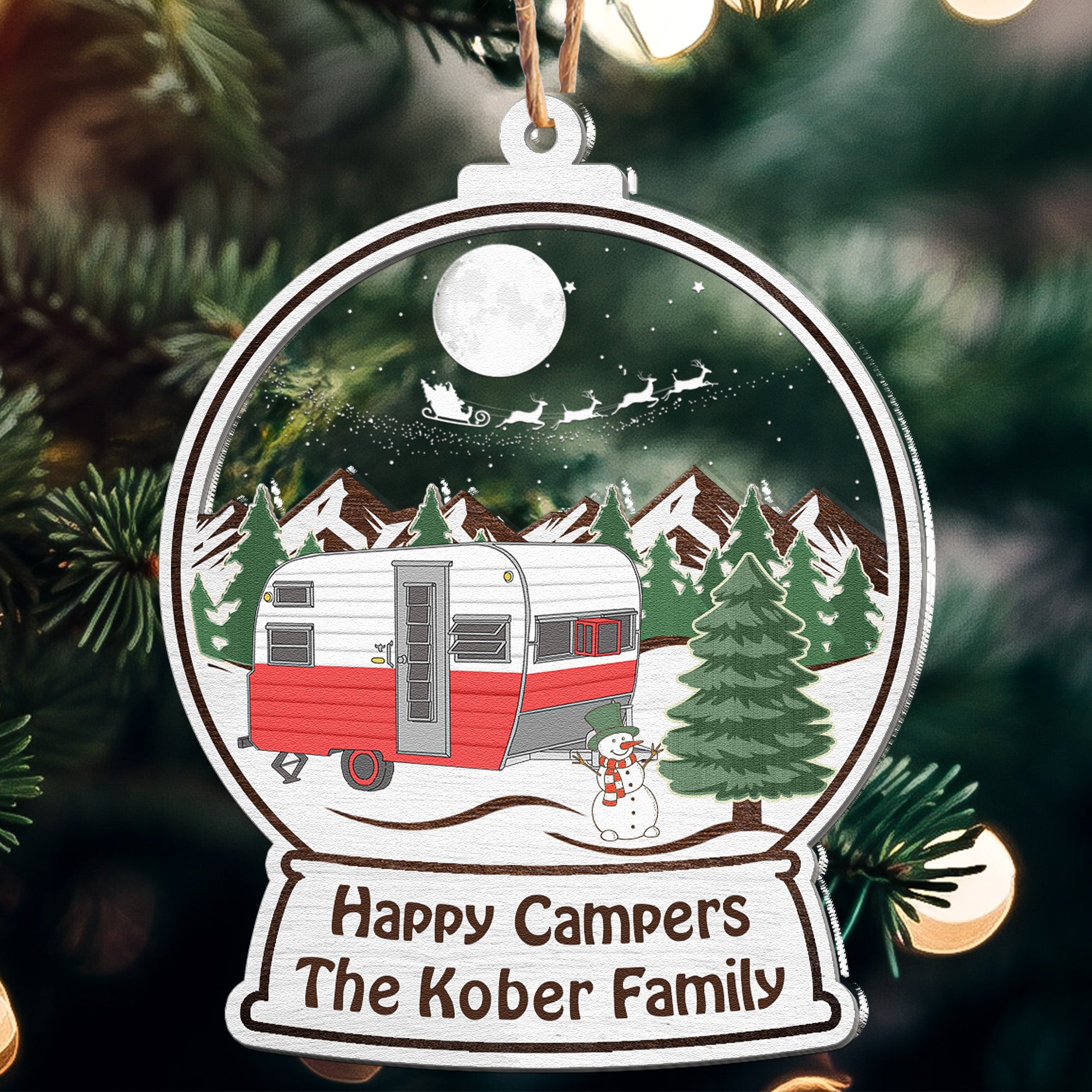 Happy Campers - Personalized Wood And Acrylic Ornament