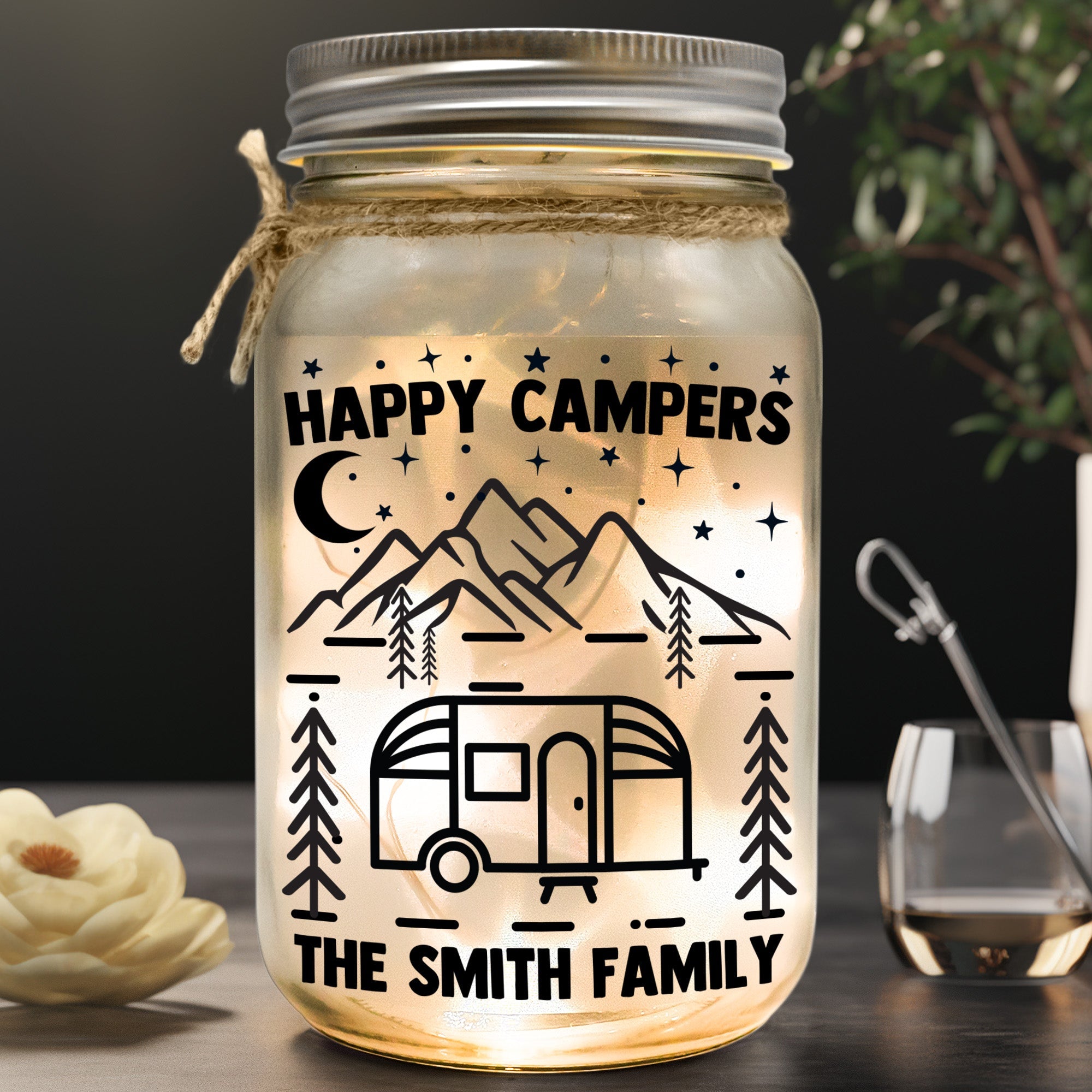 Happy Campers - Personalized Mason Jar Light