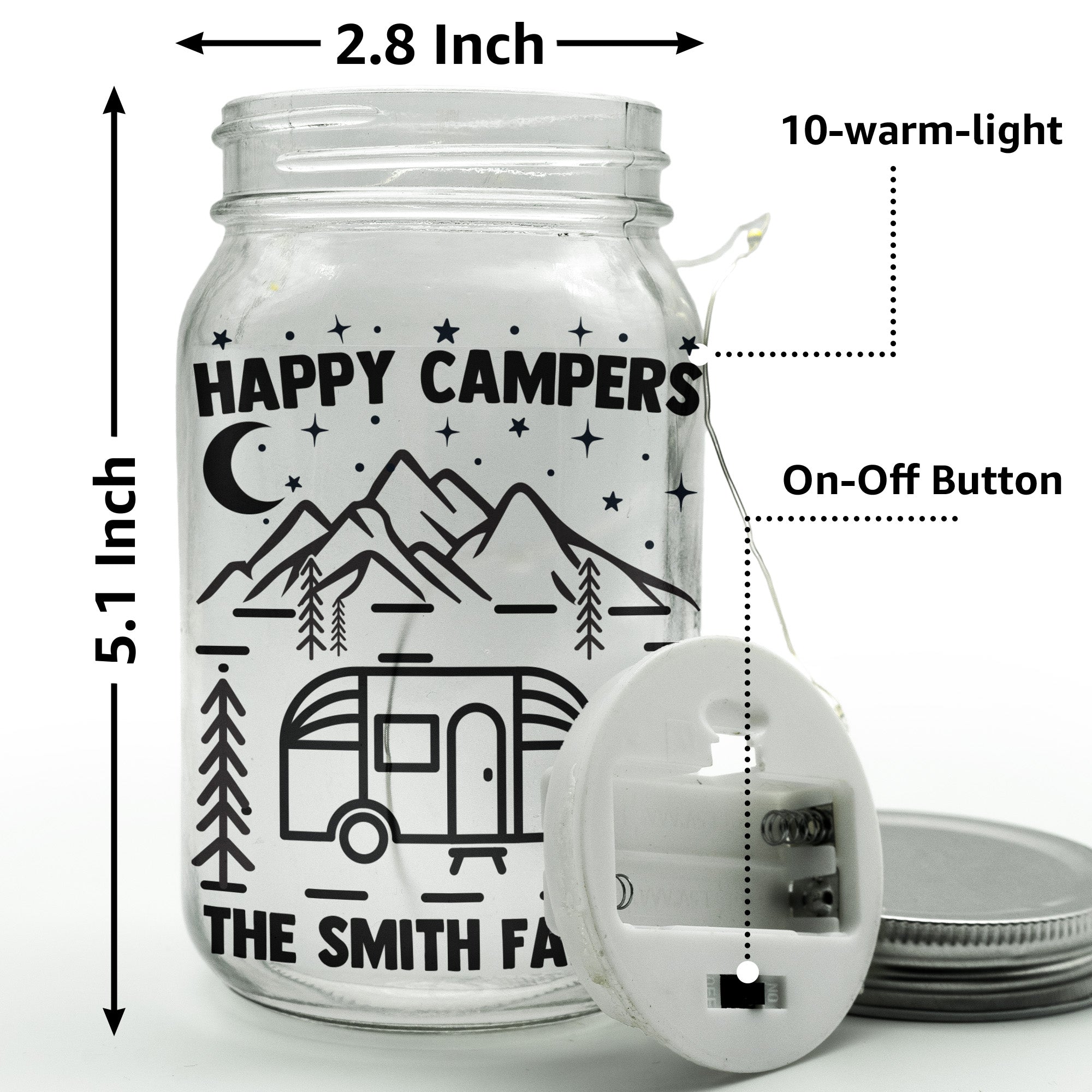 Happy Campers - Personalized Mason Jar Light