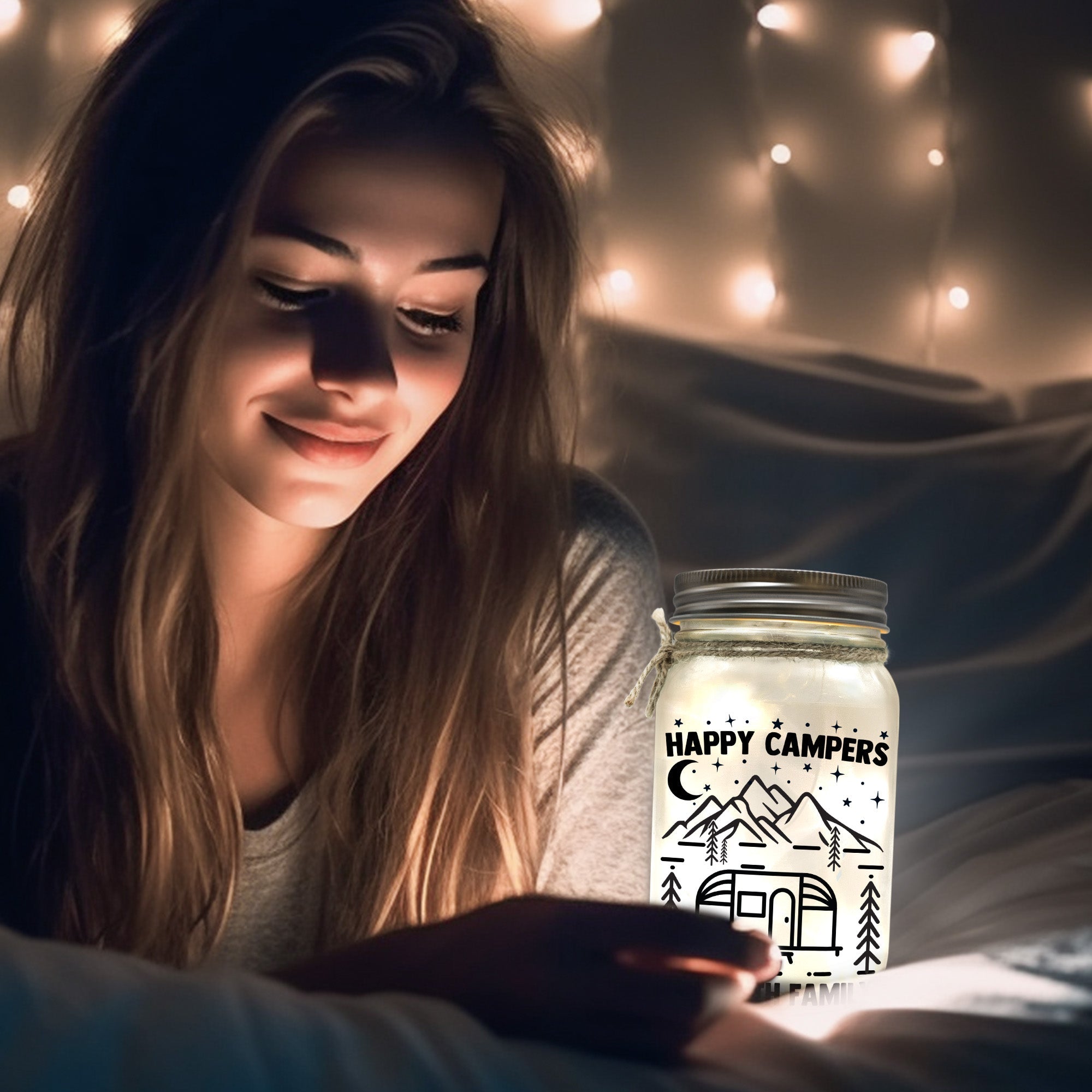 Happy Campers - Personalized Mason Jar Light