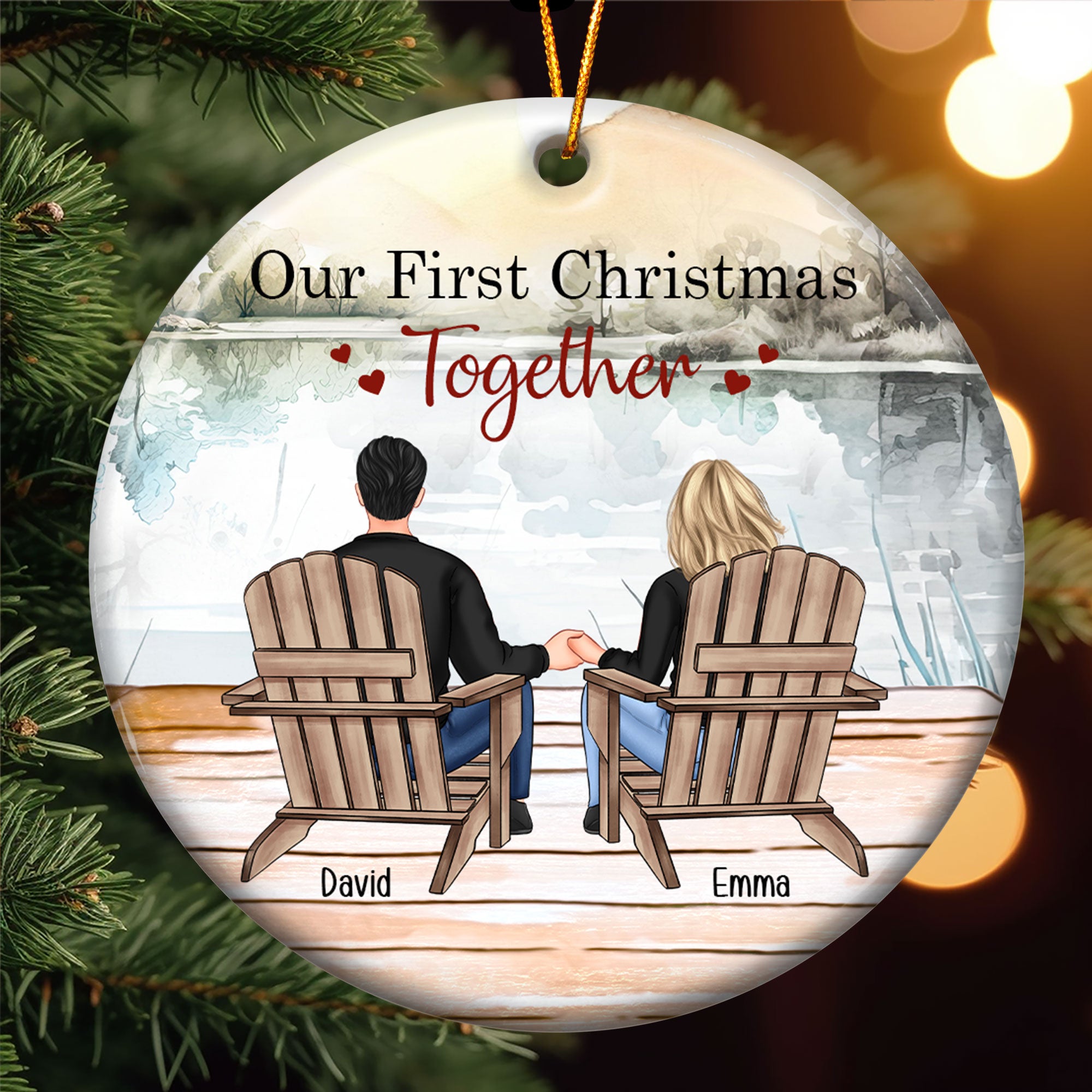 Happy Couple Our First Christmas Together - Personalized Ceramic Ornament