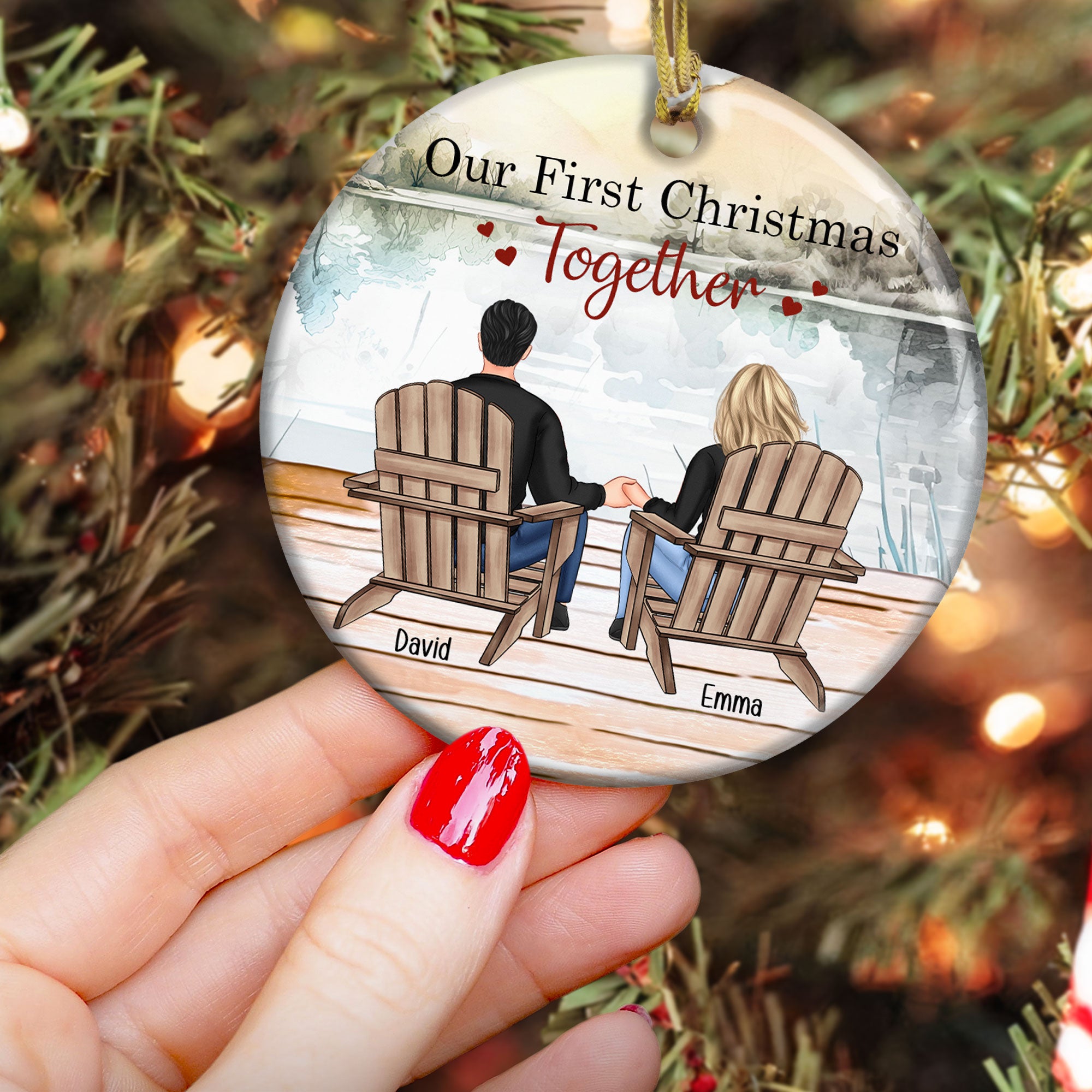 Happy Couple Our First Christmas Together - Personalized Ceramic Ornament