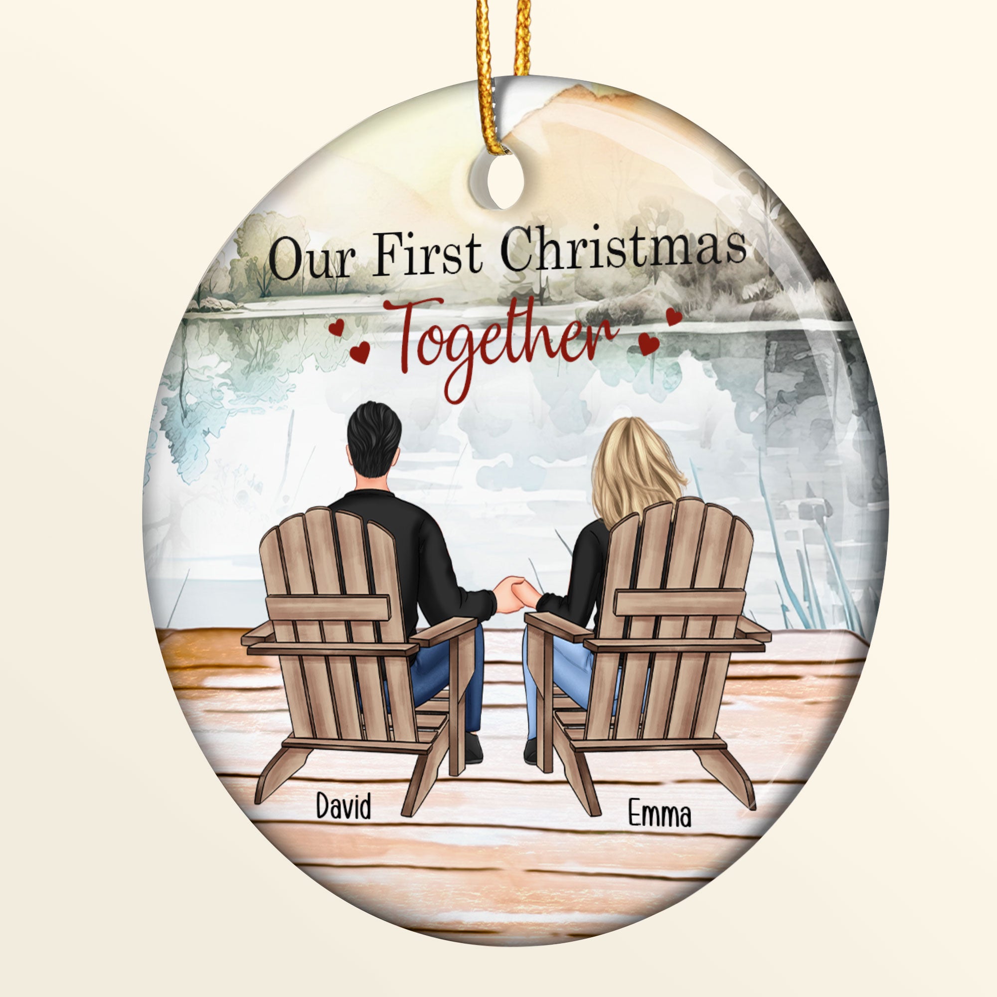 Happy Couple Our First Christmas Together - Personalized Ceramic Ornament