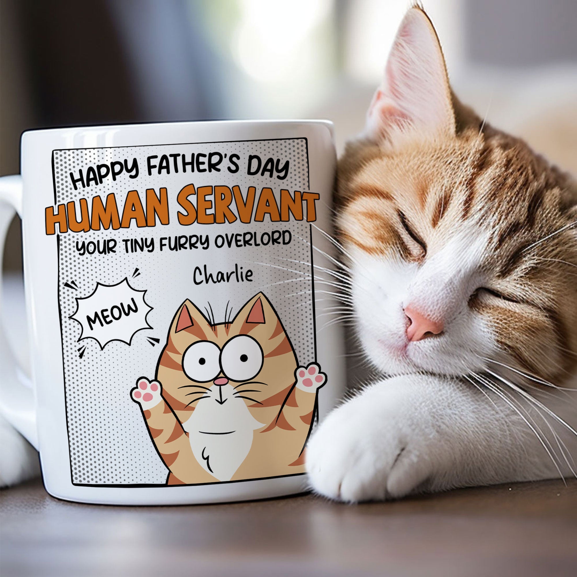 Happy Father's Day Human Servant - Personalized Mug for Cat Dad