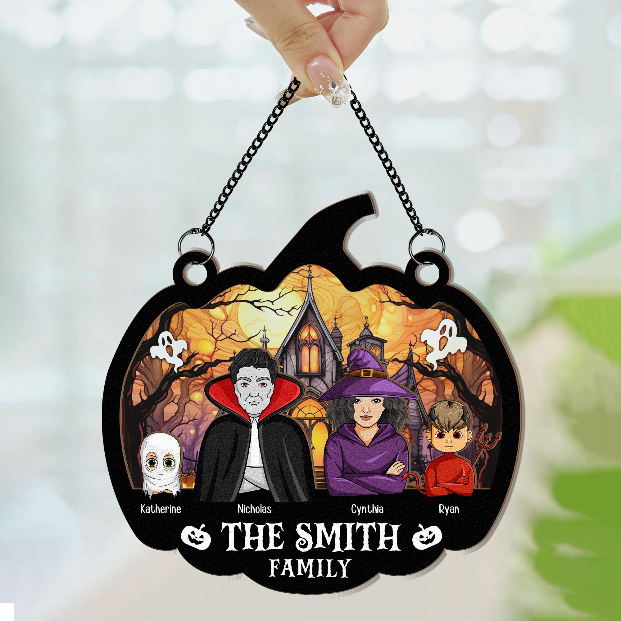 Happy Halloween Family - Personalized Window Hanging Suncatcher Ornament