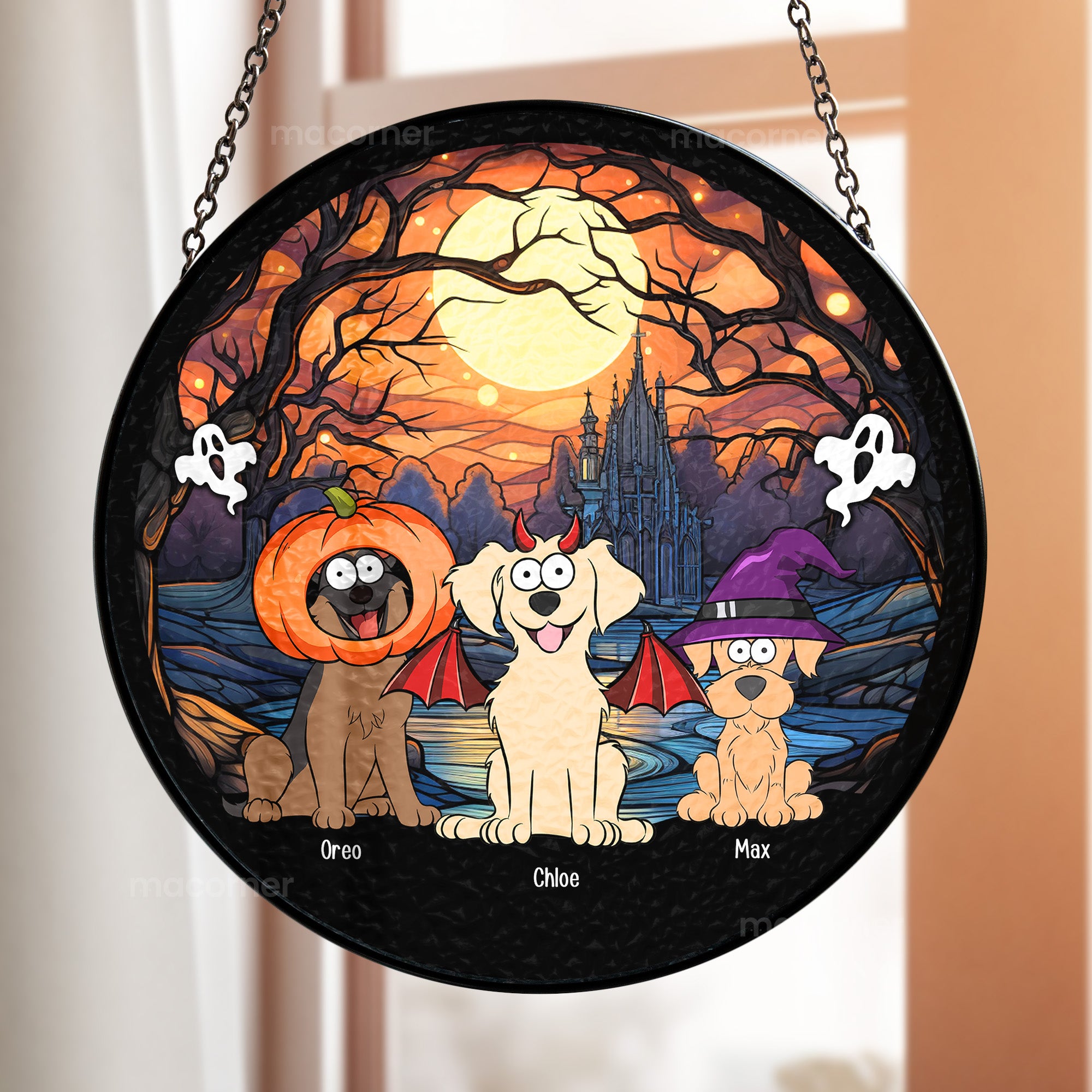 Happy Halloween Fur Babies - Personalized Stained Glass Window Hanging Suncatcher