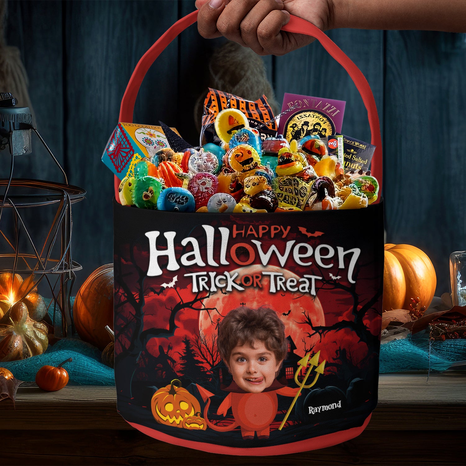 Happy Halloween Trick Or Treat - Personalized Photo Halloween Spooky Basket