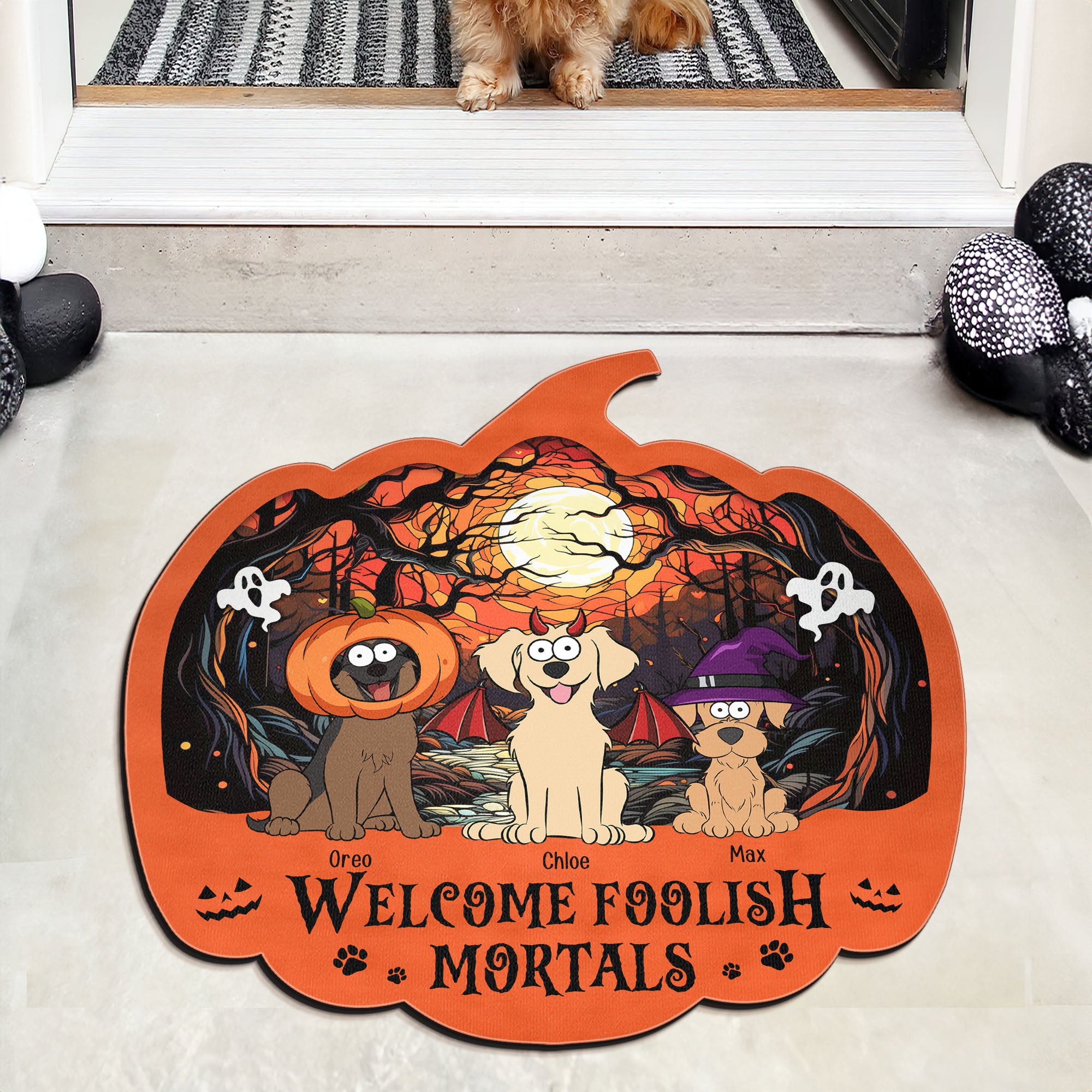 Happy Halloween Welcome Foolish Mortals - Personalized Doormat