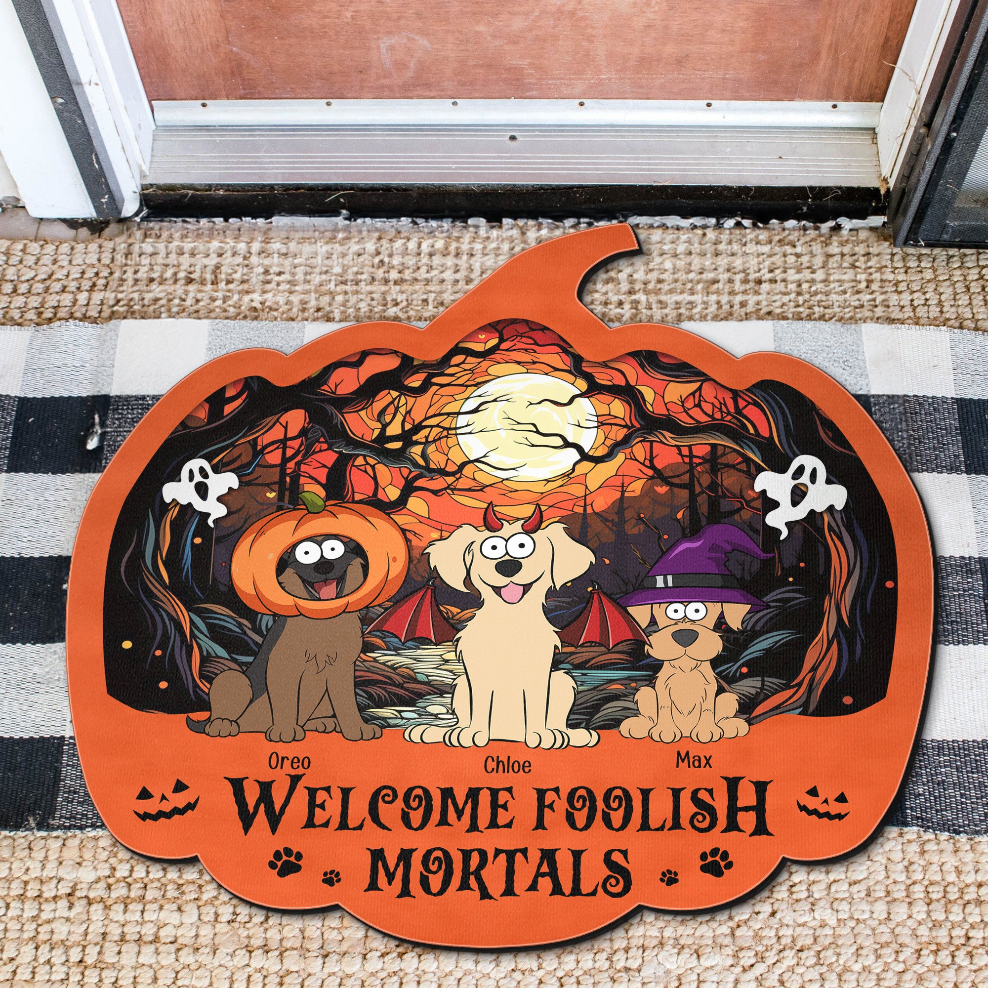 Happy Halloween Welcome Foolish Mortals - Personalized Doormat