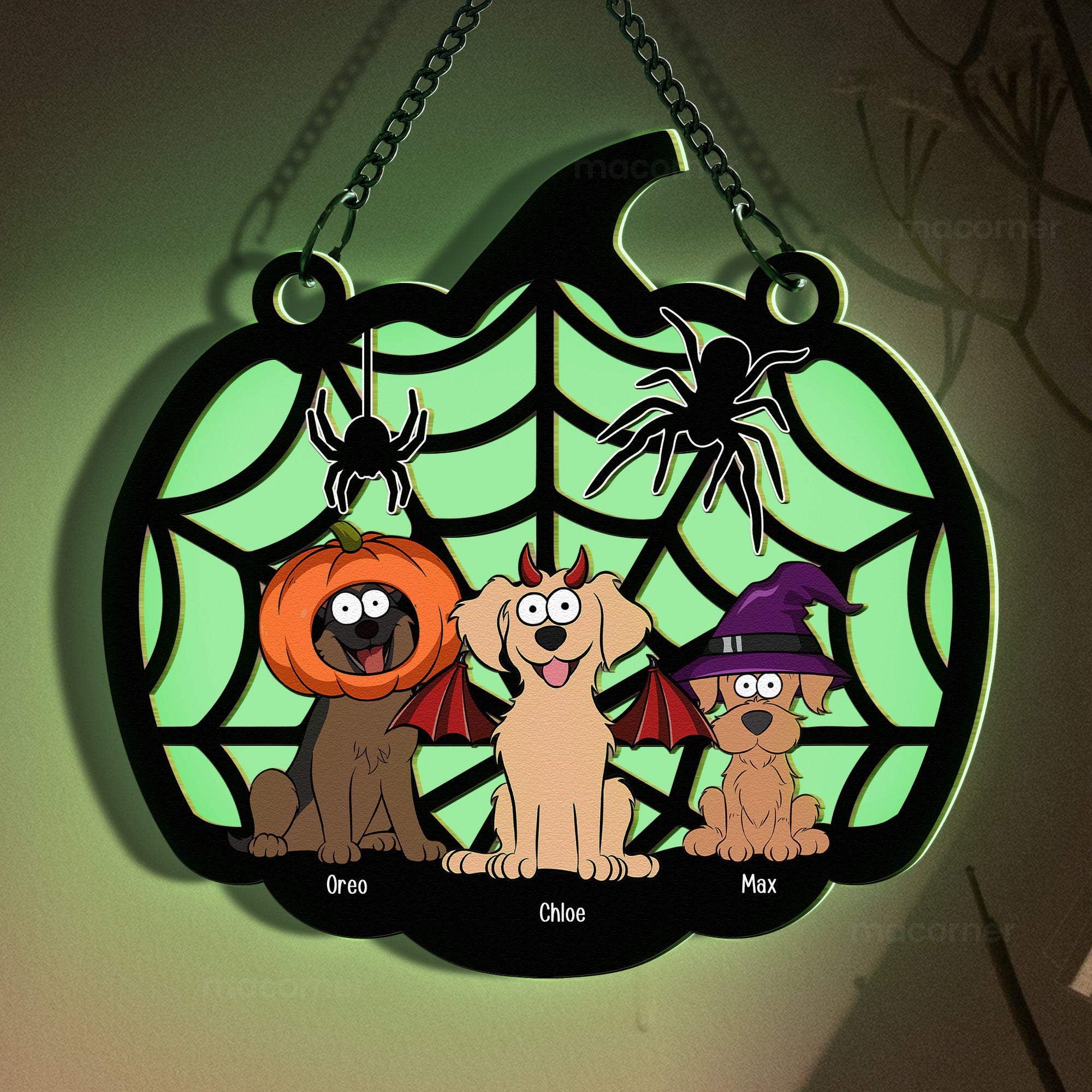 Happy Halloween With Dog Cat Babies - Personalized Window Hanging Luminous Ornament