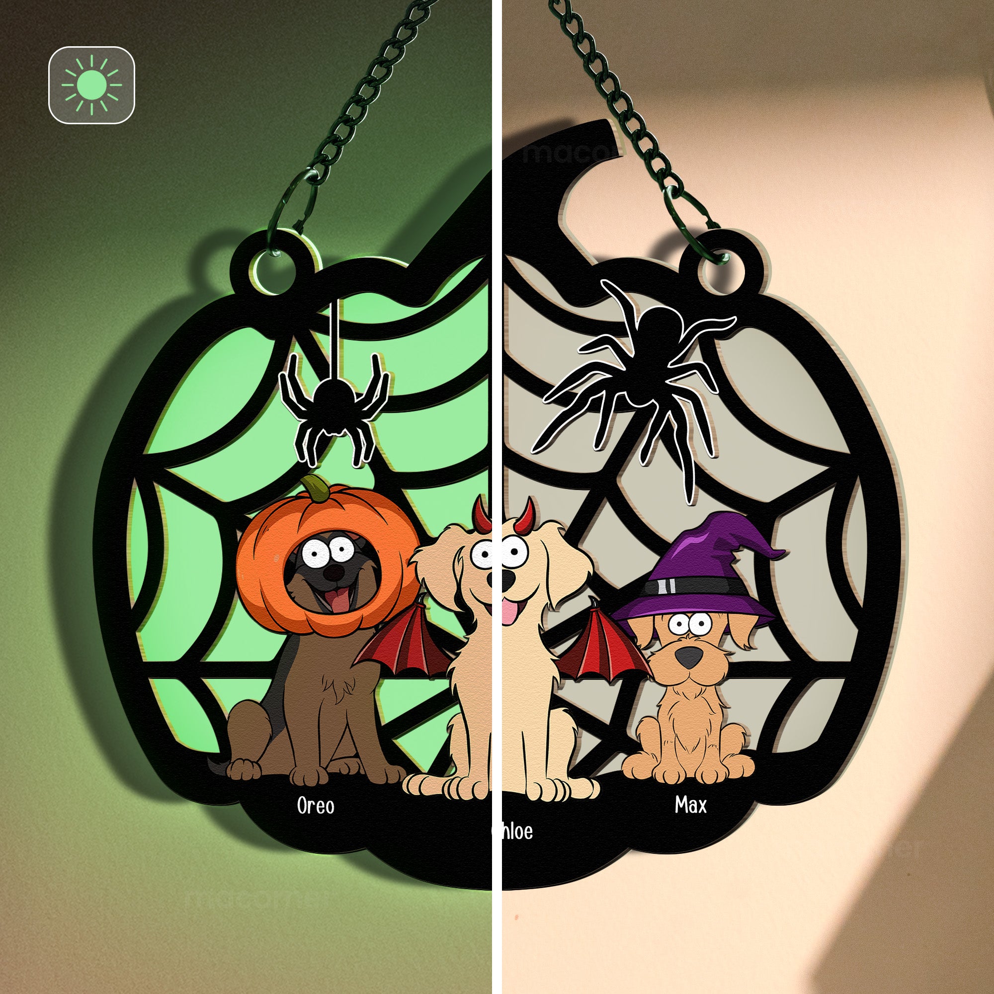 Happy Halloween With Dog Cat Babies - Personalized Window Hanging Luminous Ornament