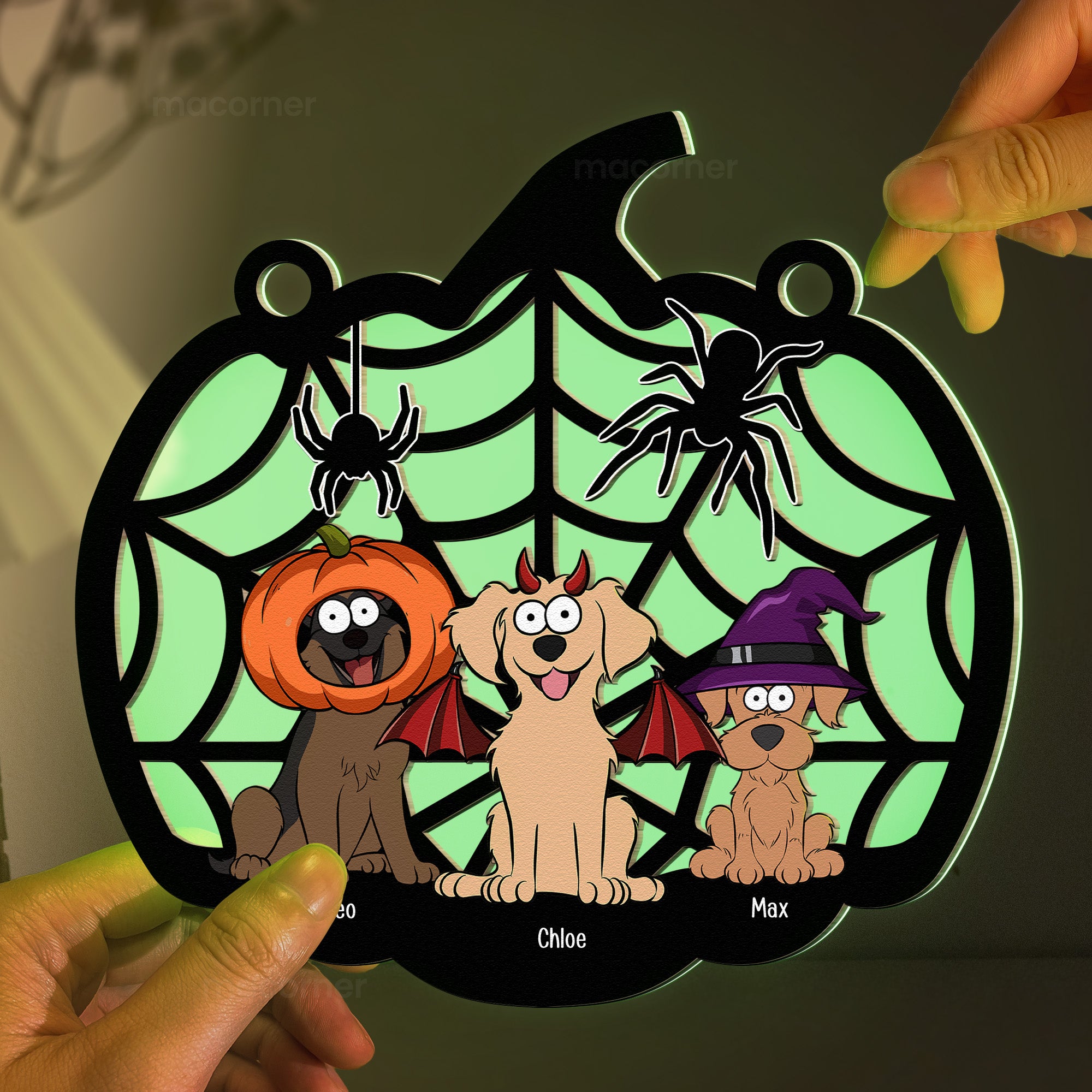 Happy Halloween With Dog Cat Babies - Personalized Window Hanging Luminous Ornament