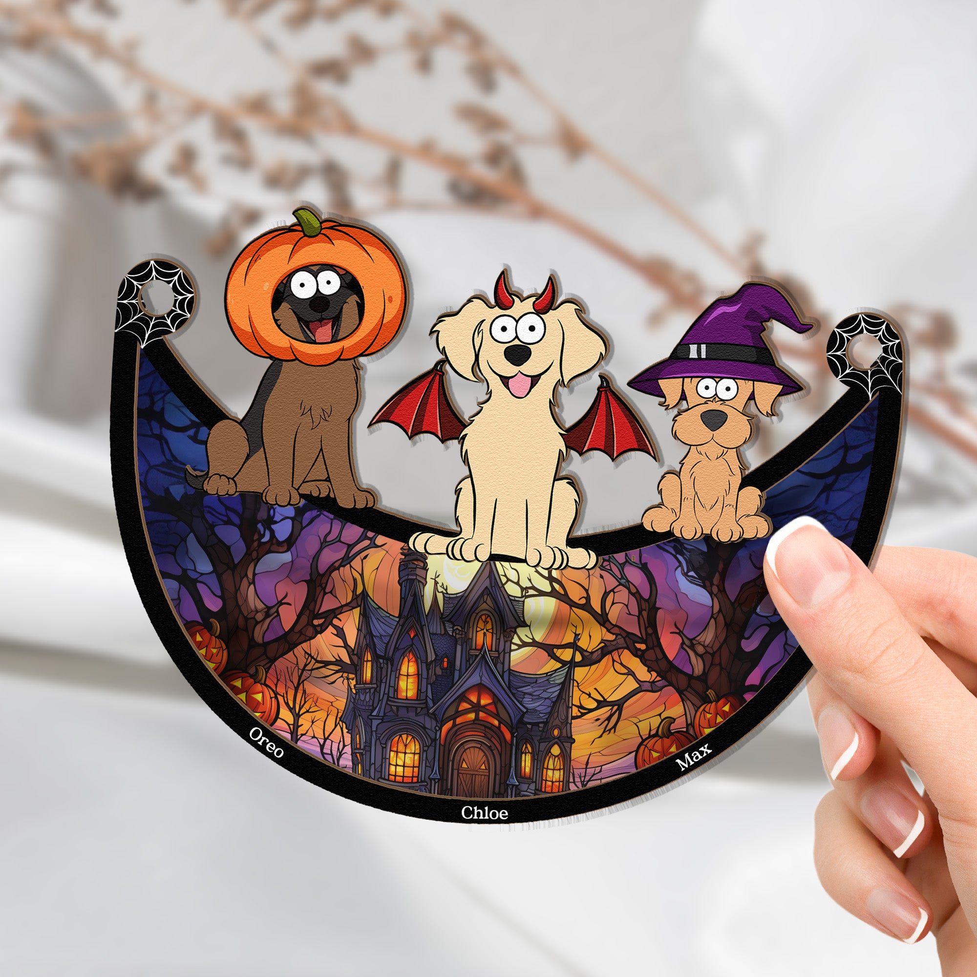 Happy Halloween With Dogs Cats - Personalized Window Hanging Suncatcher Ornament