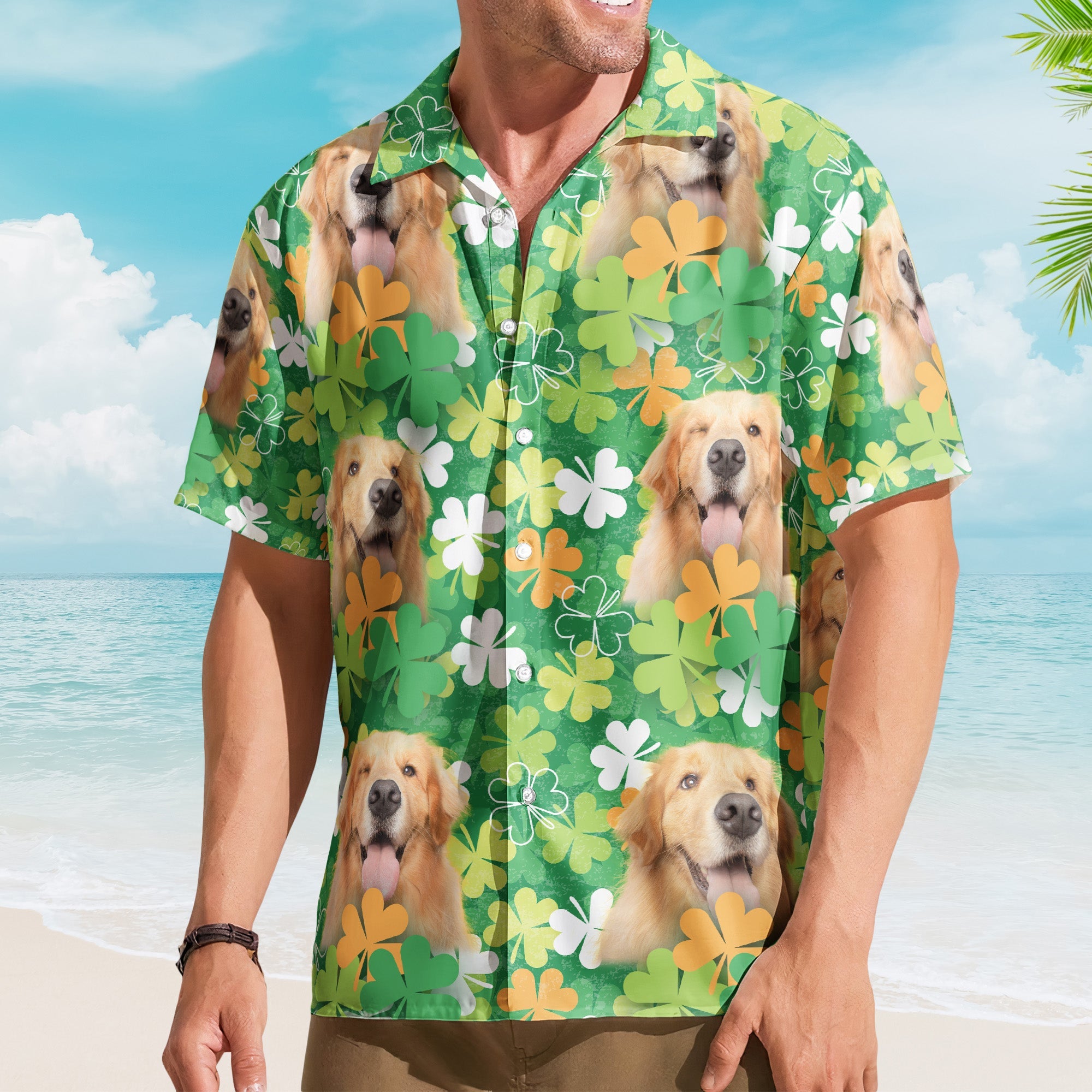 Happy St Patrick Day Together With Pet Photo - Custom Photo Hawaiian Shirts