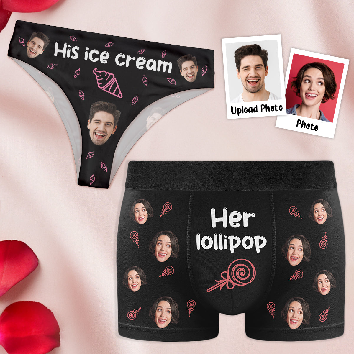 Her Lollipop-His Ice Cream - Personalized Photo Couple Matching Underwear