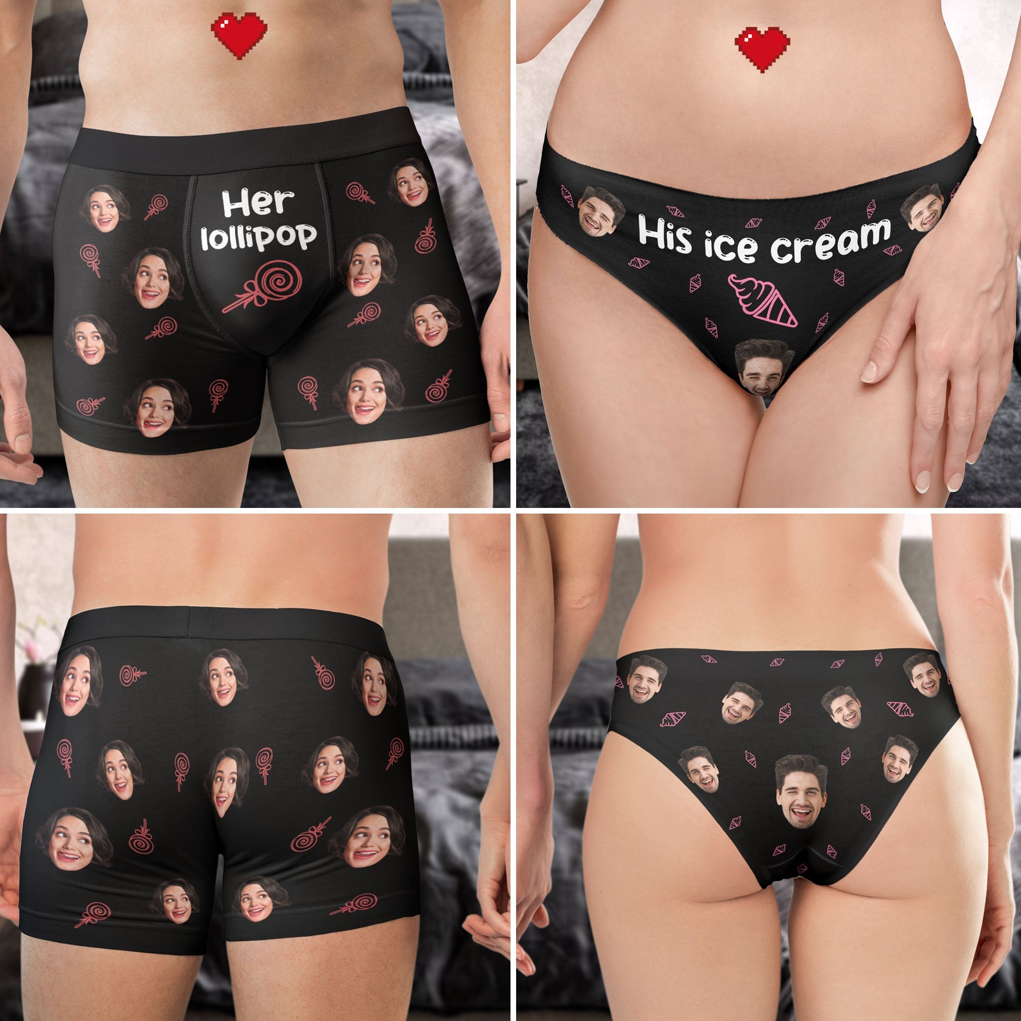 Her Lollipop-His Ice Cream - Personalized Photo Couple Matching Underwear