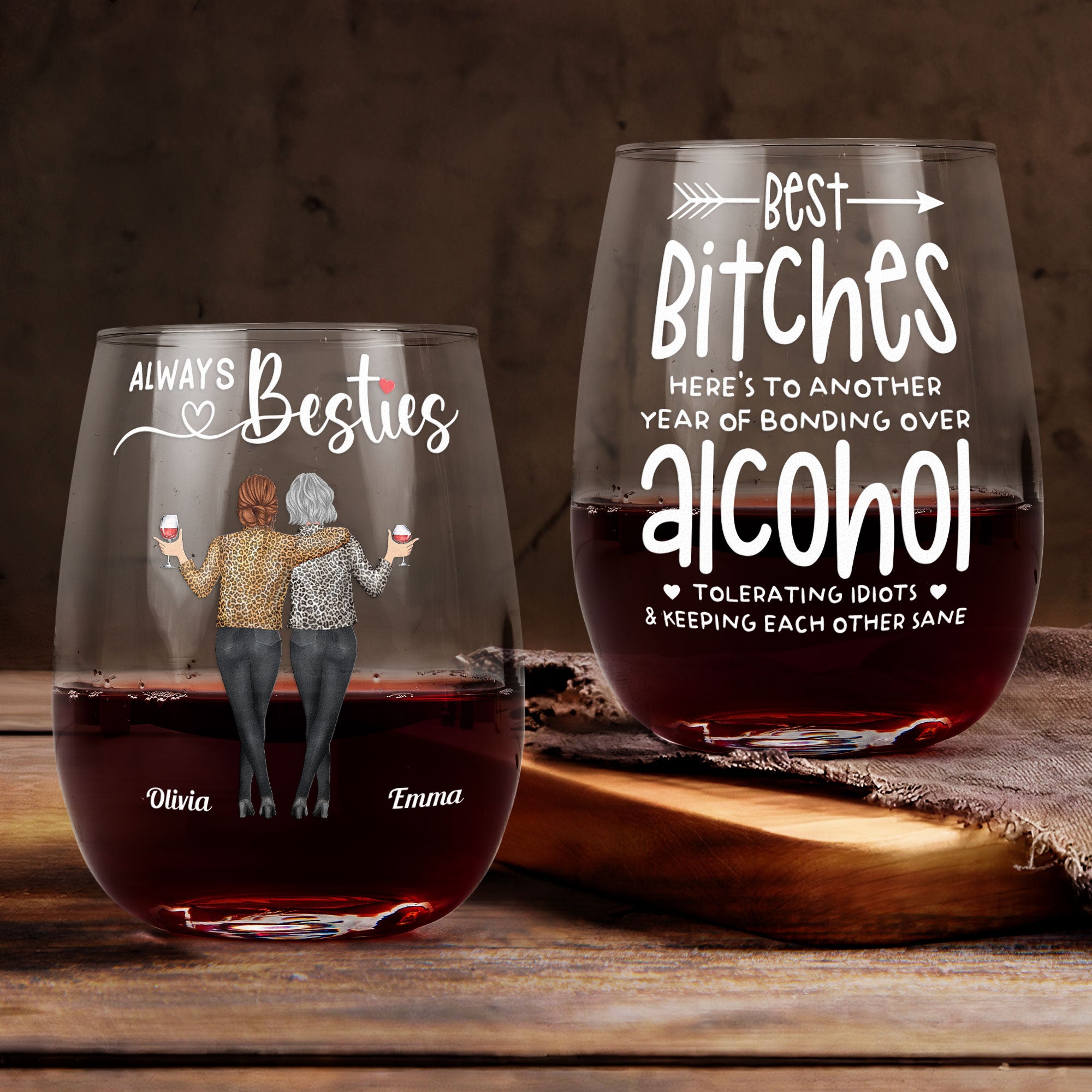 Here's To Another Year Of Laughing & Keeping Each Other Sane! - Personalized Stemless Wine Glass