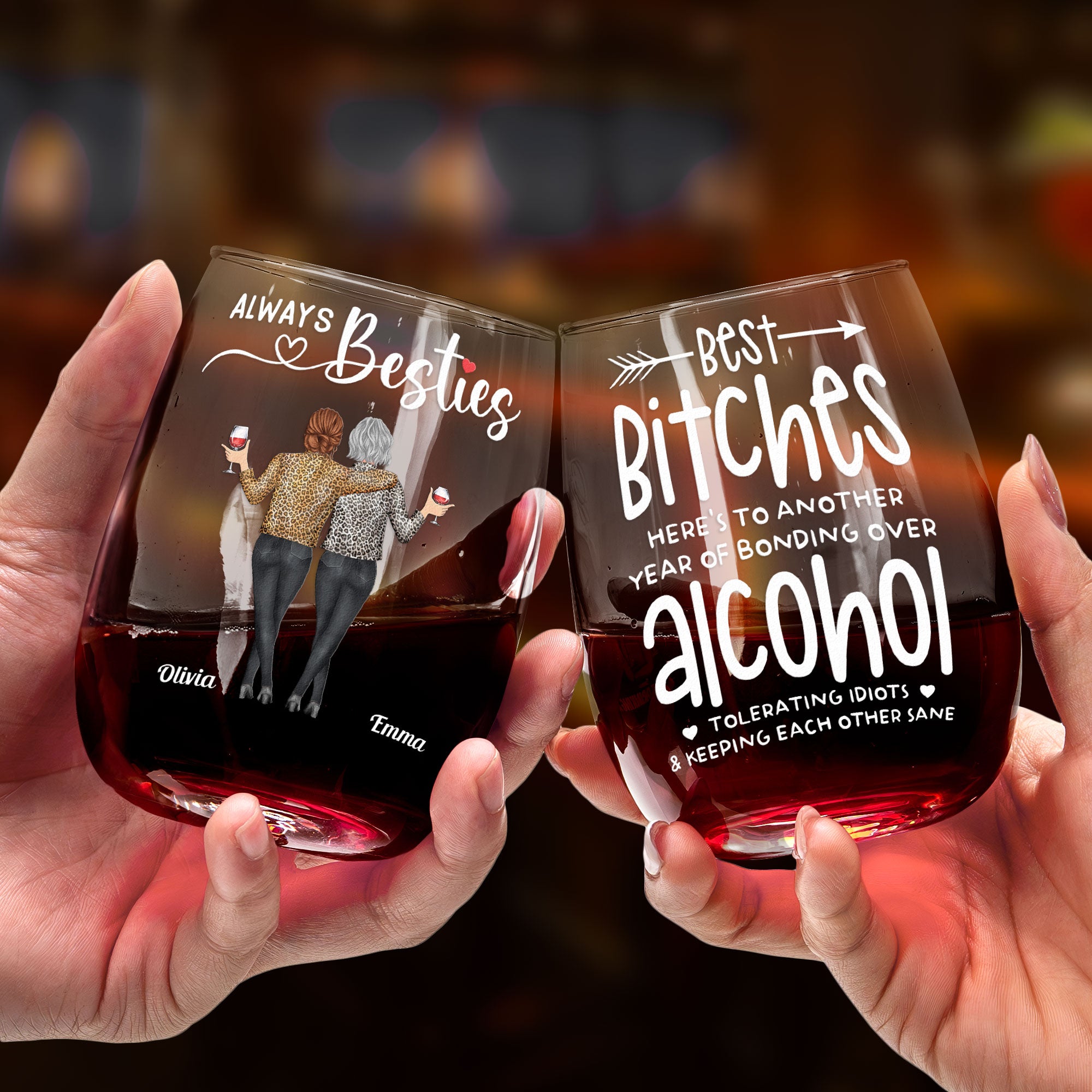 Here's To Another Year Of Laughing & Keeping Each Other Sane! - Personalized Stemless Wine Glass