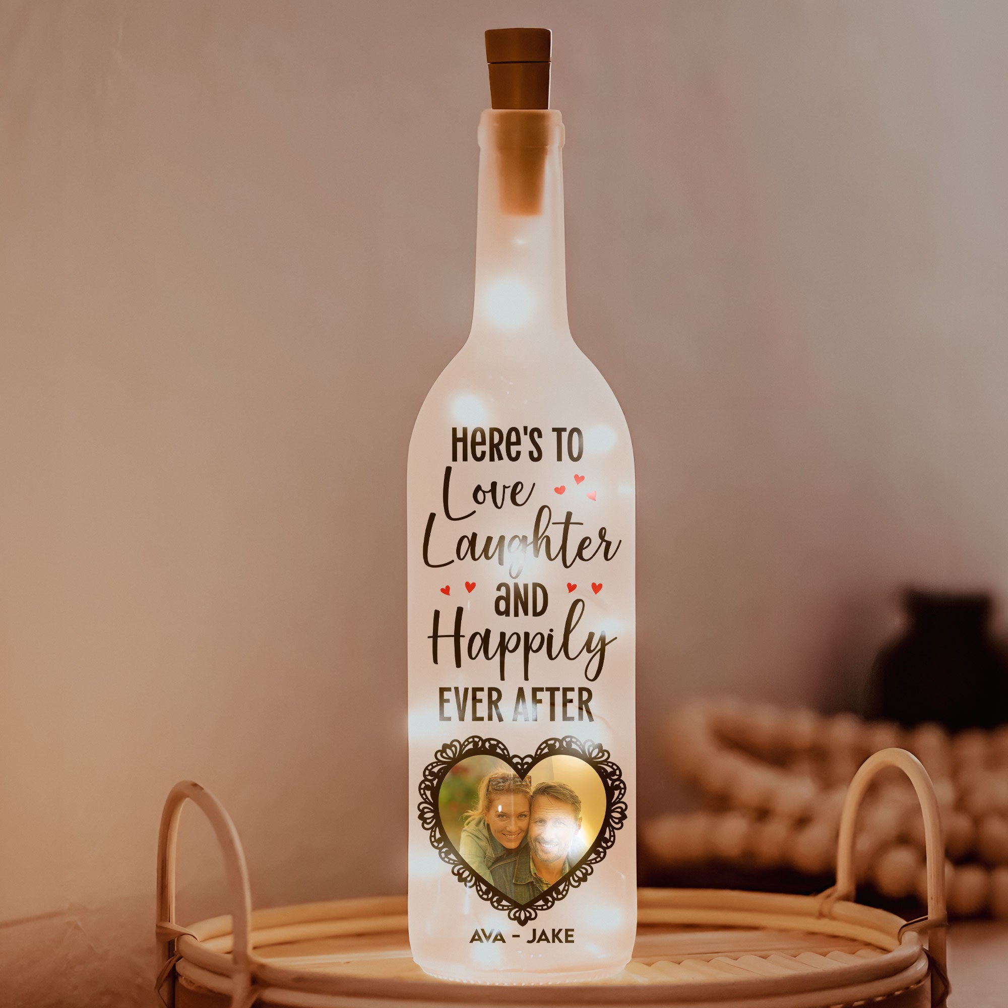 Here's To Happily Ever After - Personalized Photo Bottle Lamp