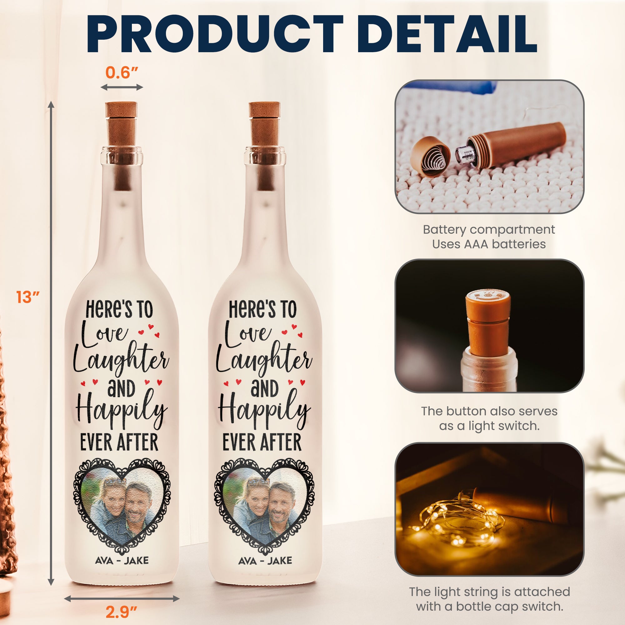 Here's To Happily Ever After - Personalized Photo Bottle Lamp