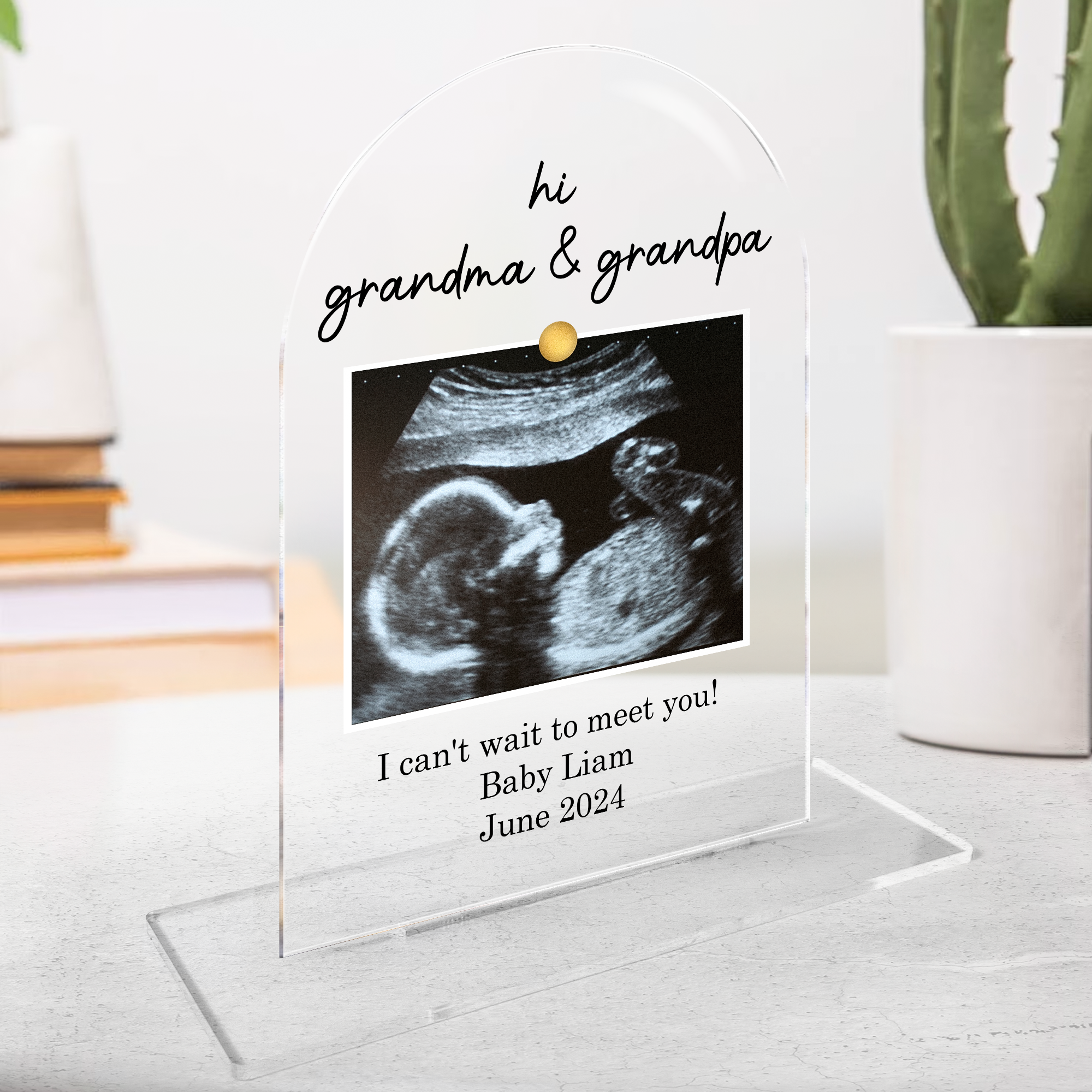 Hi Grandma And Grandpa I Can't Wait To Meet You - Personalized Acrylic Photo Plaque