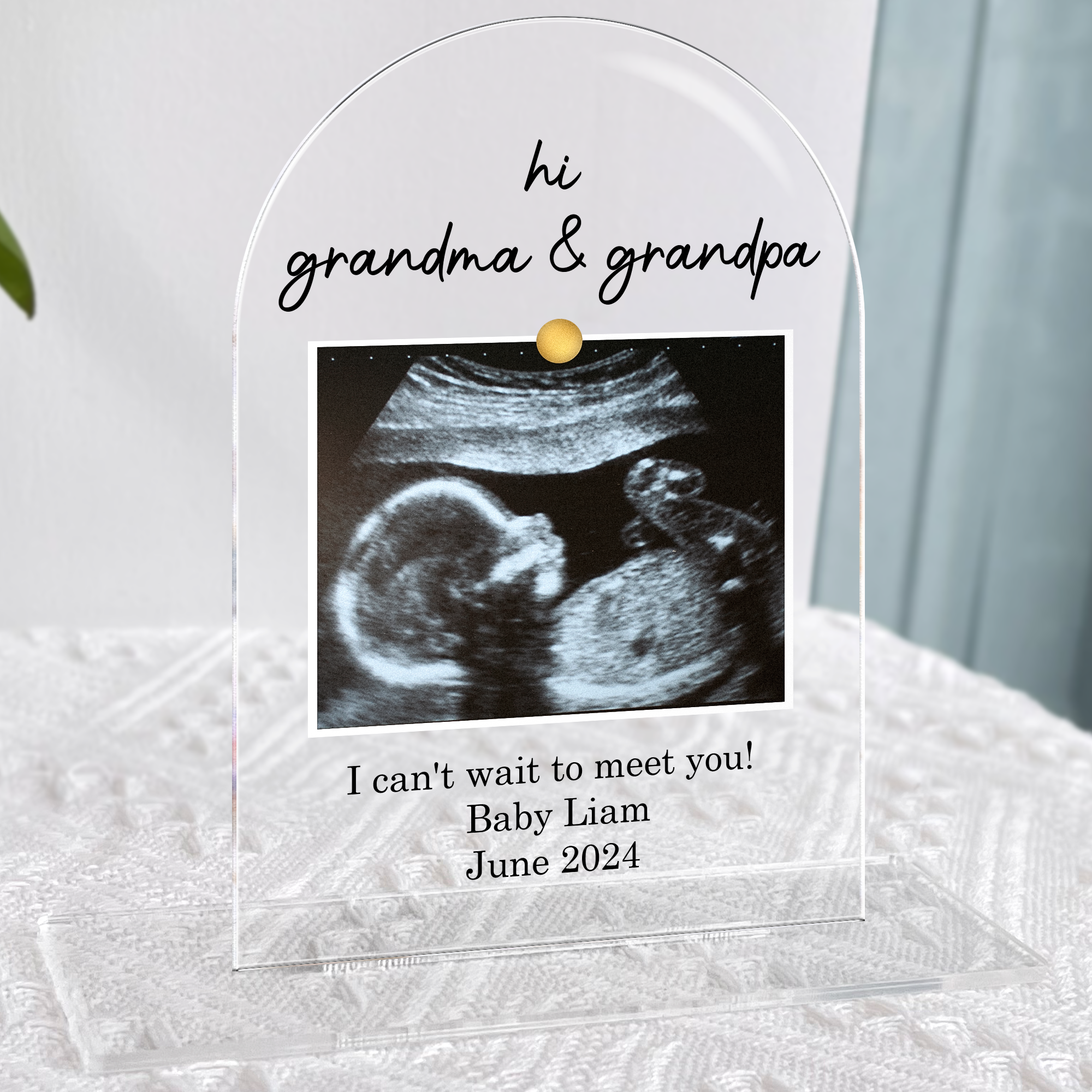 Hi Grandma And Grandpa I Can't Wait To Meet You - Personalized Acrylic Photo Plaque