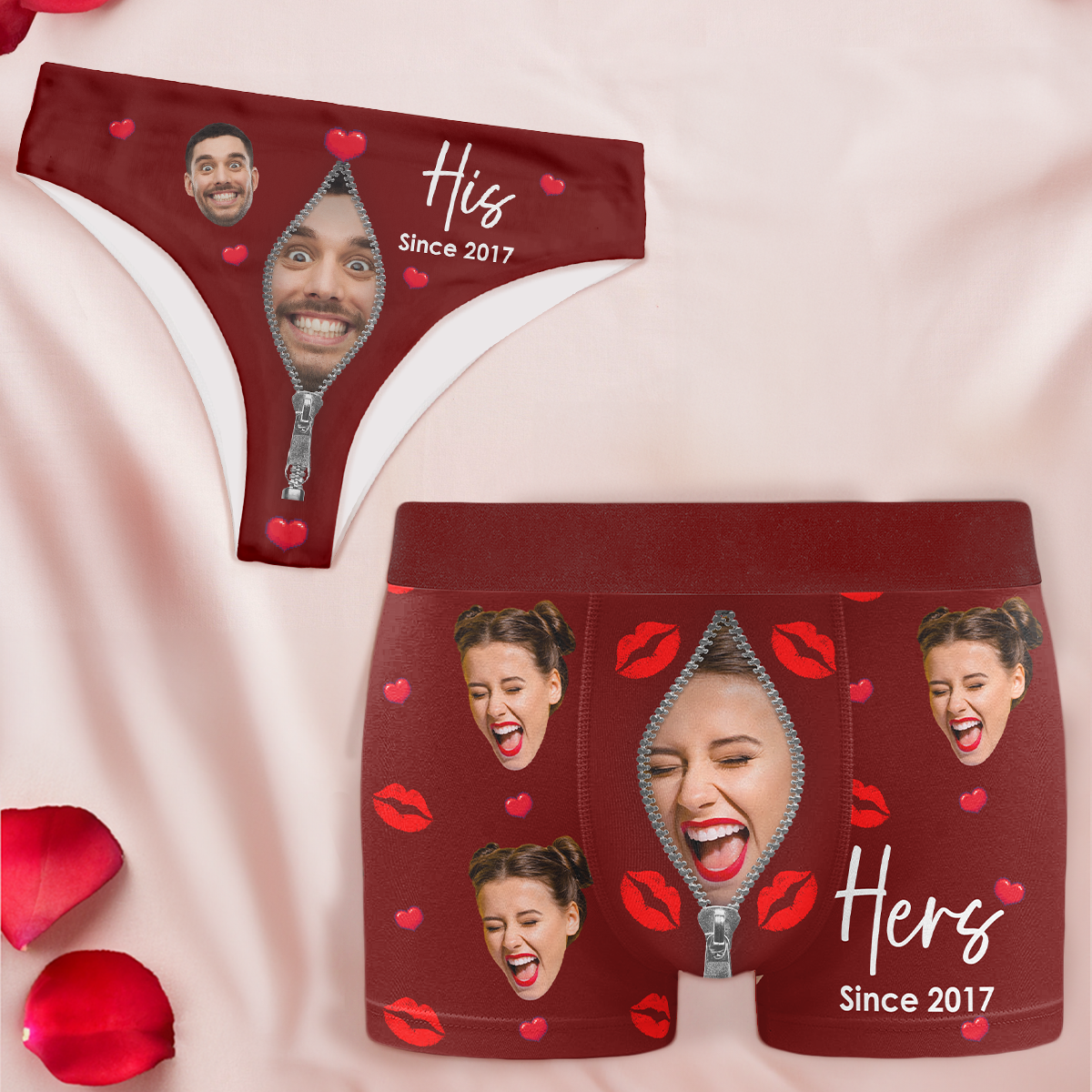 His Her Since Couples Anniversary Valentines - Personalized Photo Couple Matching Underwear