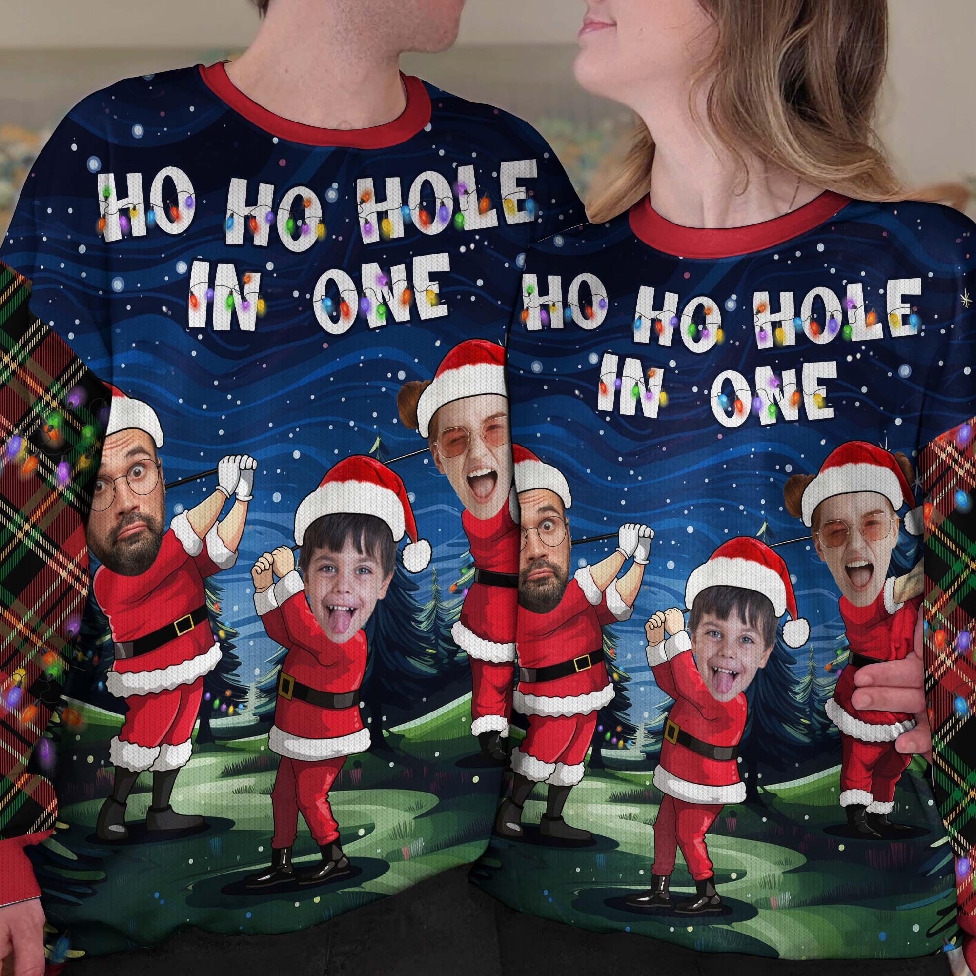 Ho Ho Hole In One Santa Golfer - Personalized Photo Ugly Sweater