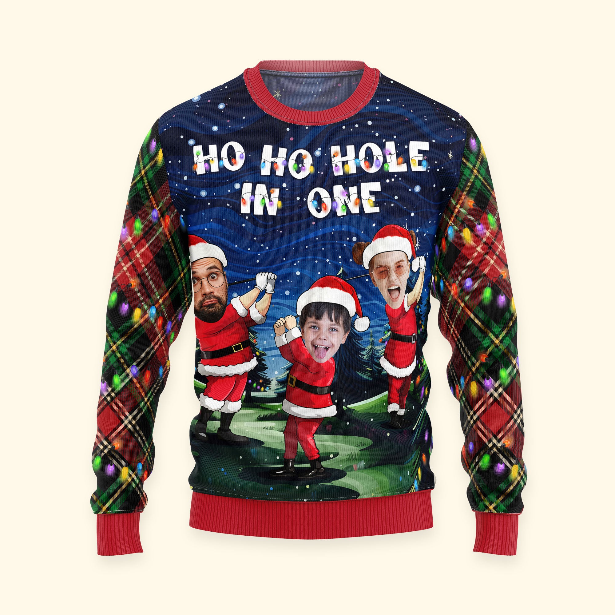 Ho Ho Hole In One Santa Golfer - Personalized Photo Ugly Sweater