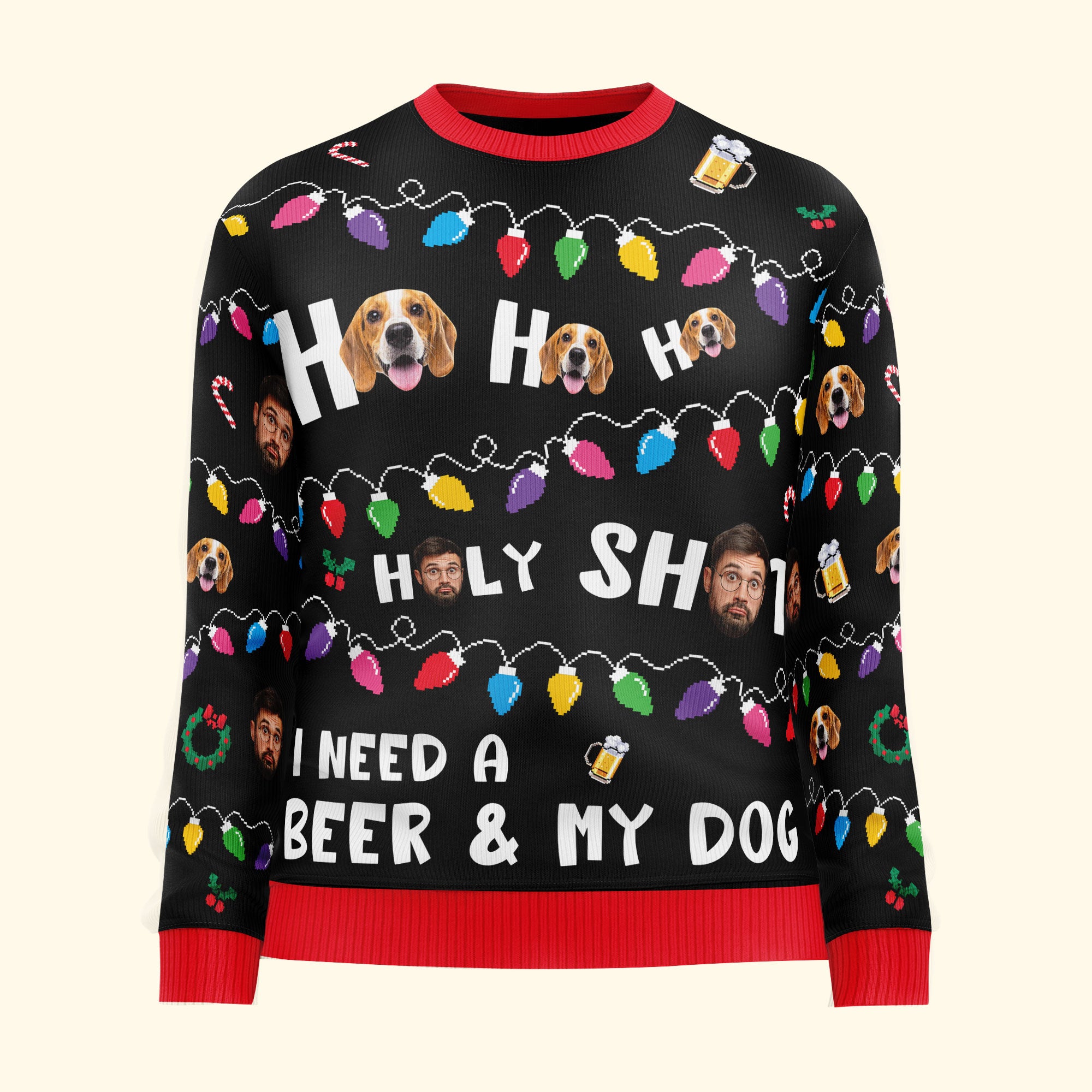 Ho Ho Holy I Need A Beer And My Dog - Personalized Photo Ugly Sweater