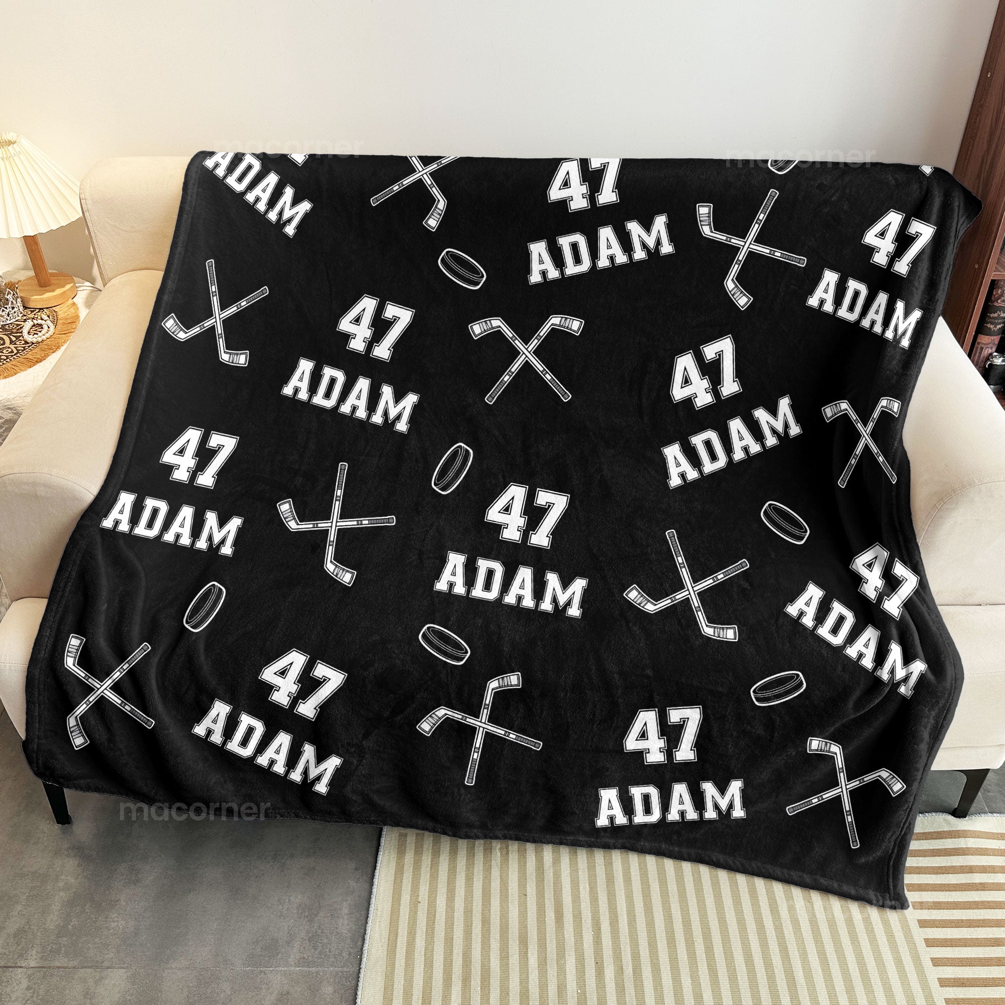 Hockey Custom Name, Number - Personalized Blanket